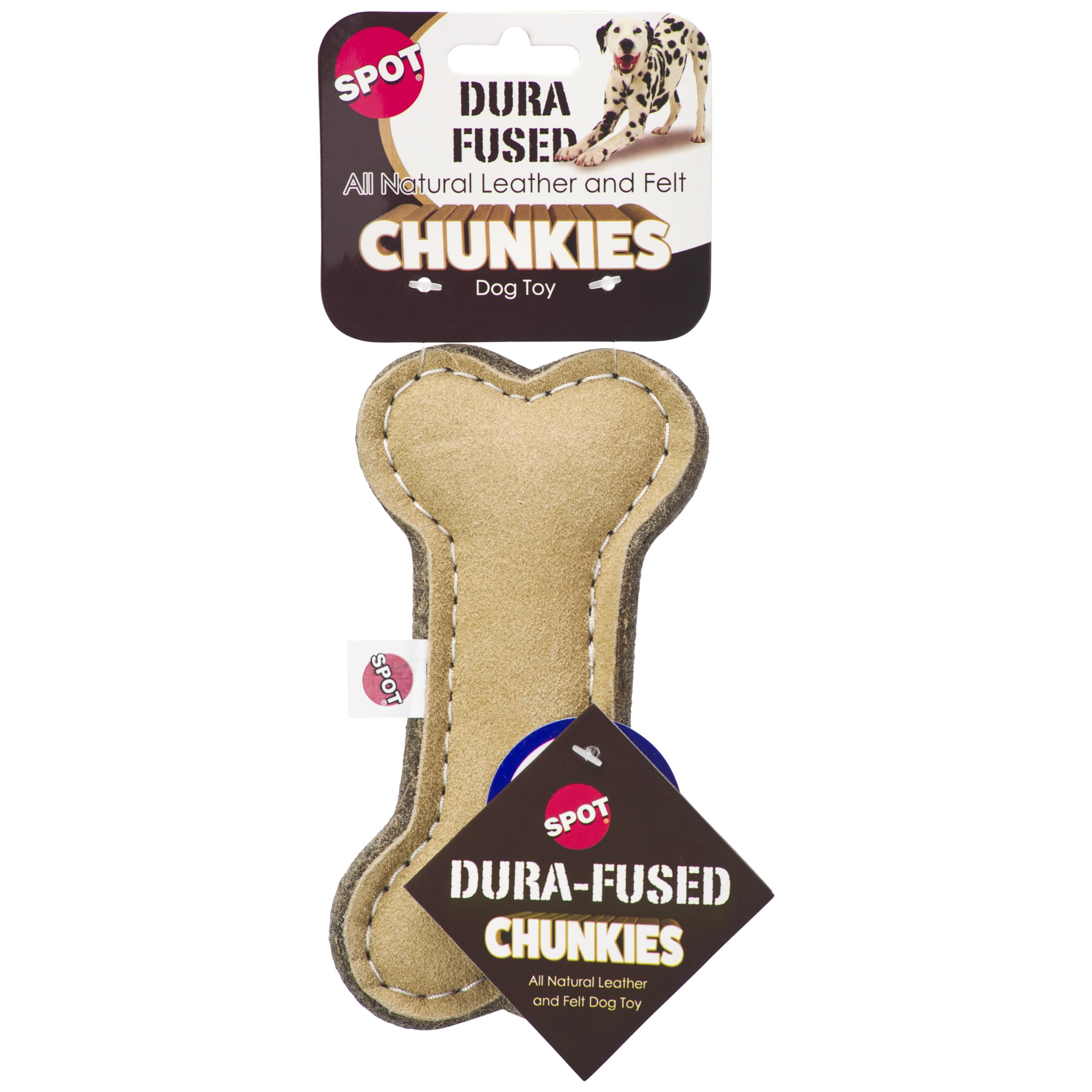 Spot Dura-Fused Chunkies- Bone - All Natural Leather And Felt Dog Toy- Durable, Long Lasting, Extra Thick Dog Chew Toy For Aggressive Chewers, Great For Adult Dogs And Teething Puppies, 6In