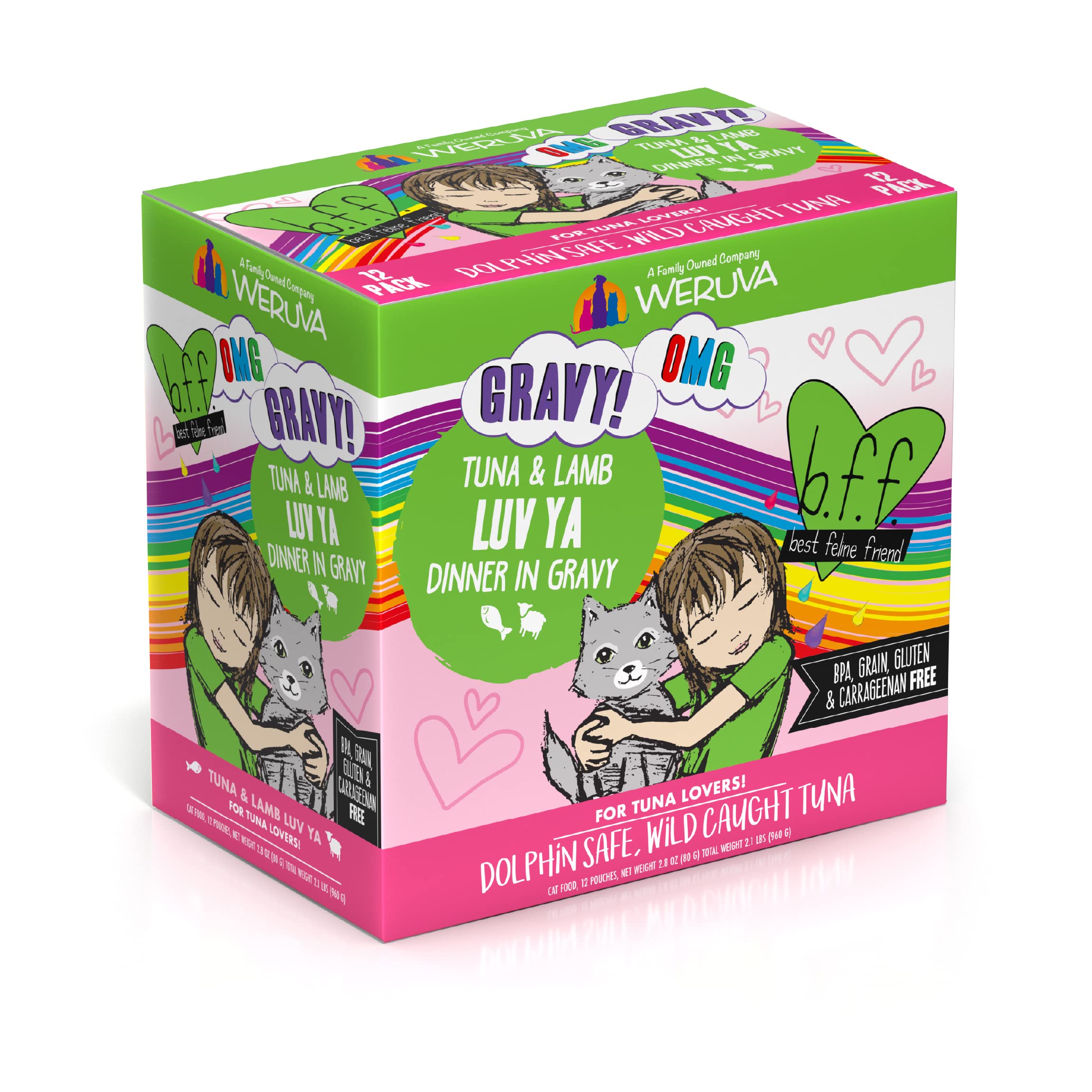Weruva B.F.F. OMG - Best Feline Friend Oh My Gravy!, Tuna & Lamb Luv Ya with Tuna & Lamb in Gravy Cat Food, 3oz Pouch (Pack of 1