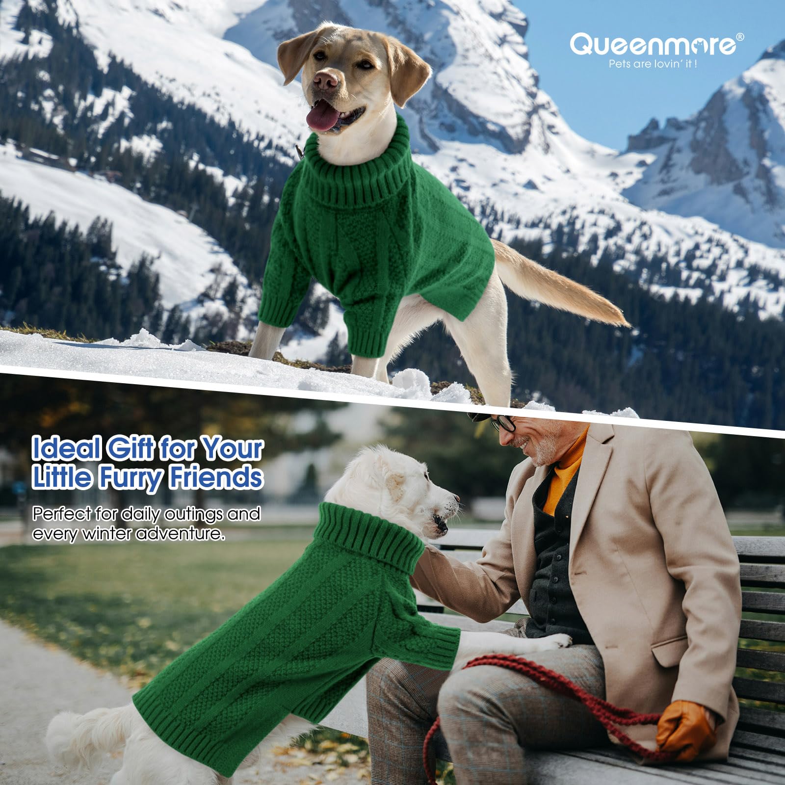 Queenmore Dog Sweaters For Medium Dogs Girls Boys,Soft Dog Sweater Christmas,Turtleneck Pullover Pet Sweaters Knitwear Outfit Fo