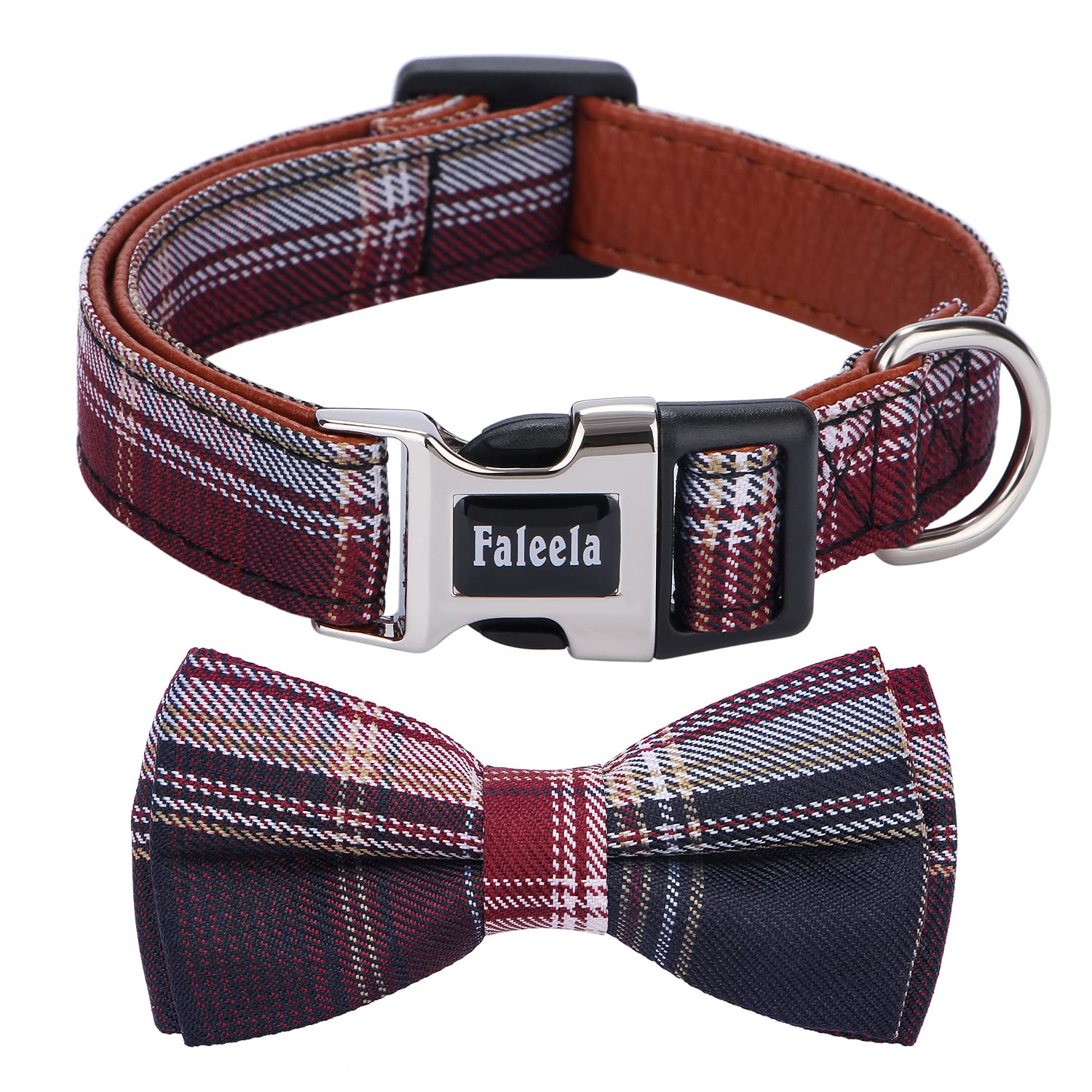Faleela Soft &Comfy Bowtie Dog Collar,Detachable And Adjustable Bow Tie Collar,For Small Medium Large Pet (Red And White, Large(