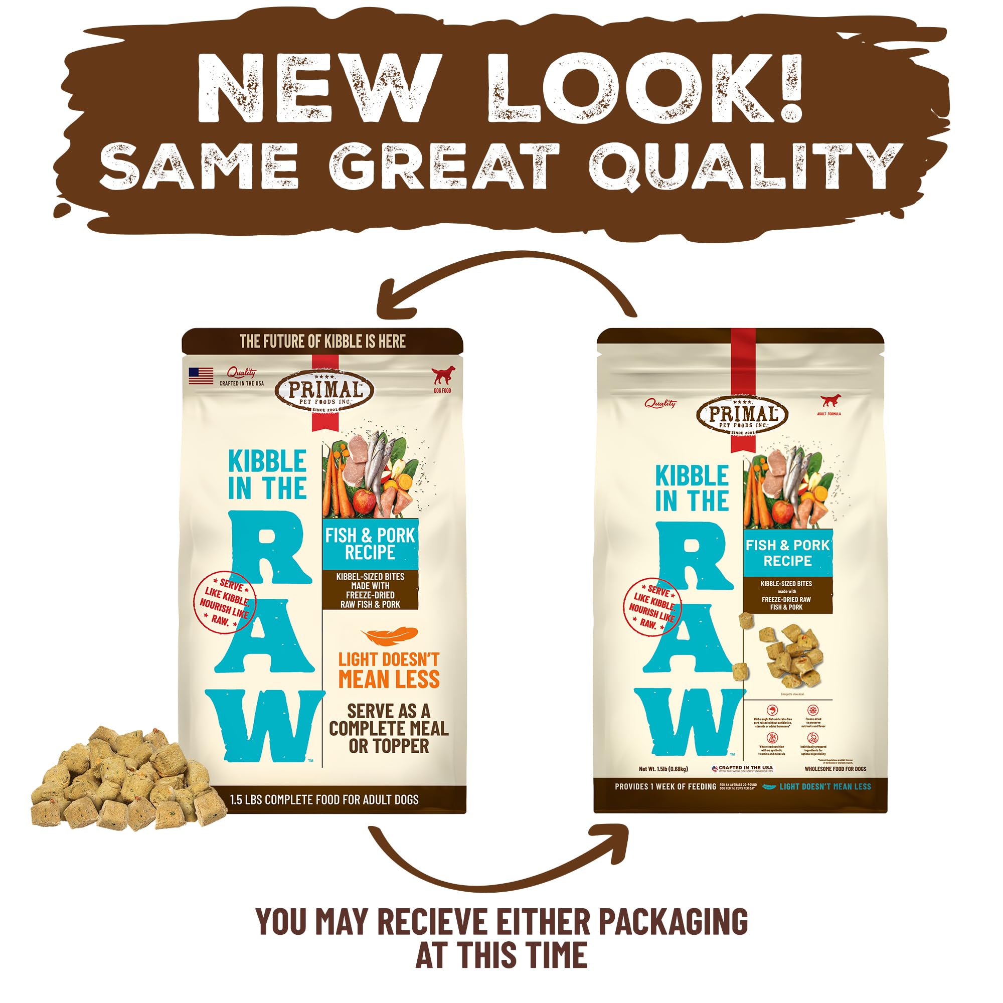 Primal Kibble in The Raw, Freeze Dried Dog Food, Fish & Pork, Scoop & Serve, Made with Raw Protein, Whole Ingredient Nutrition,