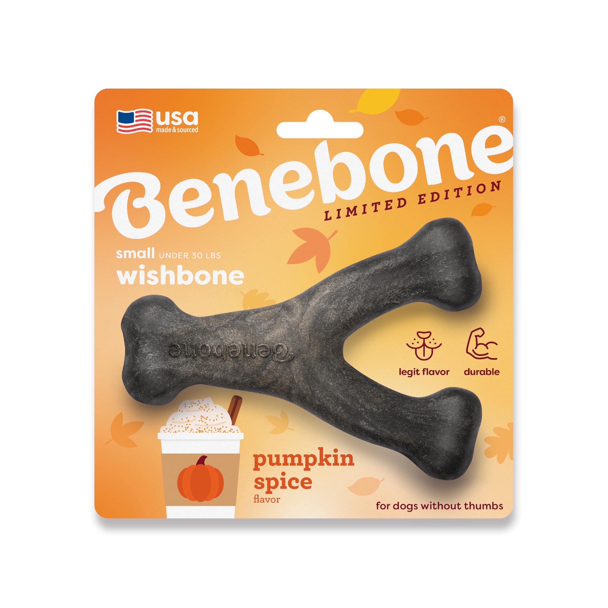 Benebone Pumpkin Spice Wishbone - Limited Edition Flavor, Durable Dog Chew Toy for Aggressive Chewers, Made in USA, Small