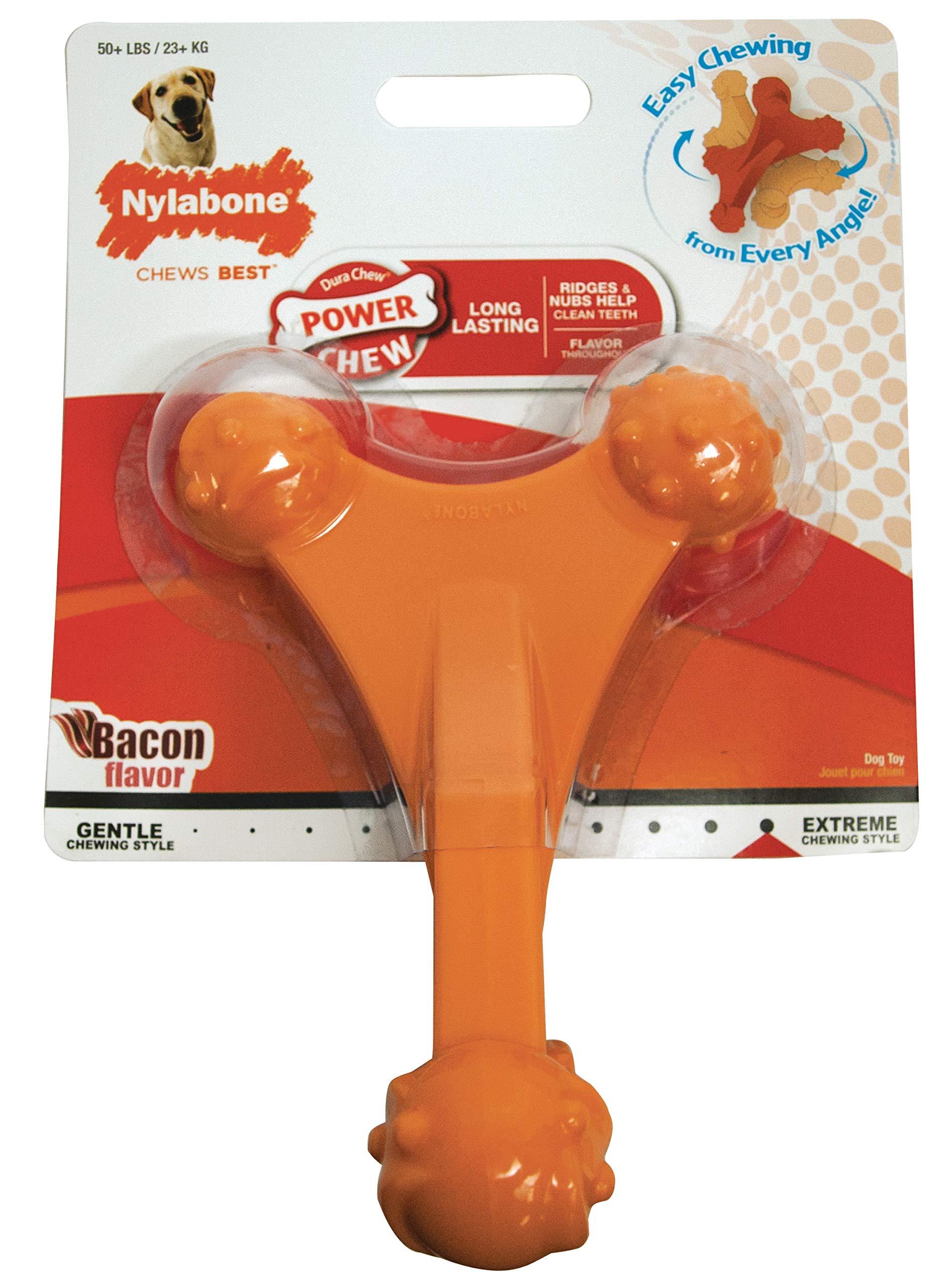 Nylabone Dog Toy Power Chew Dog Toy for Aggressive Chewers - Axis Bone Dog Toy - Bacon X-Large/Souper (1 Count)