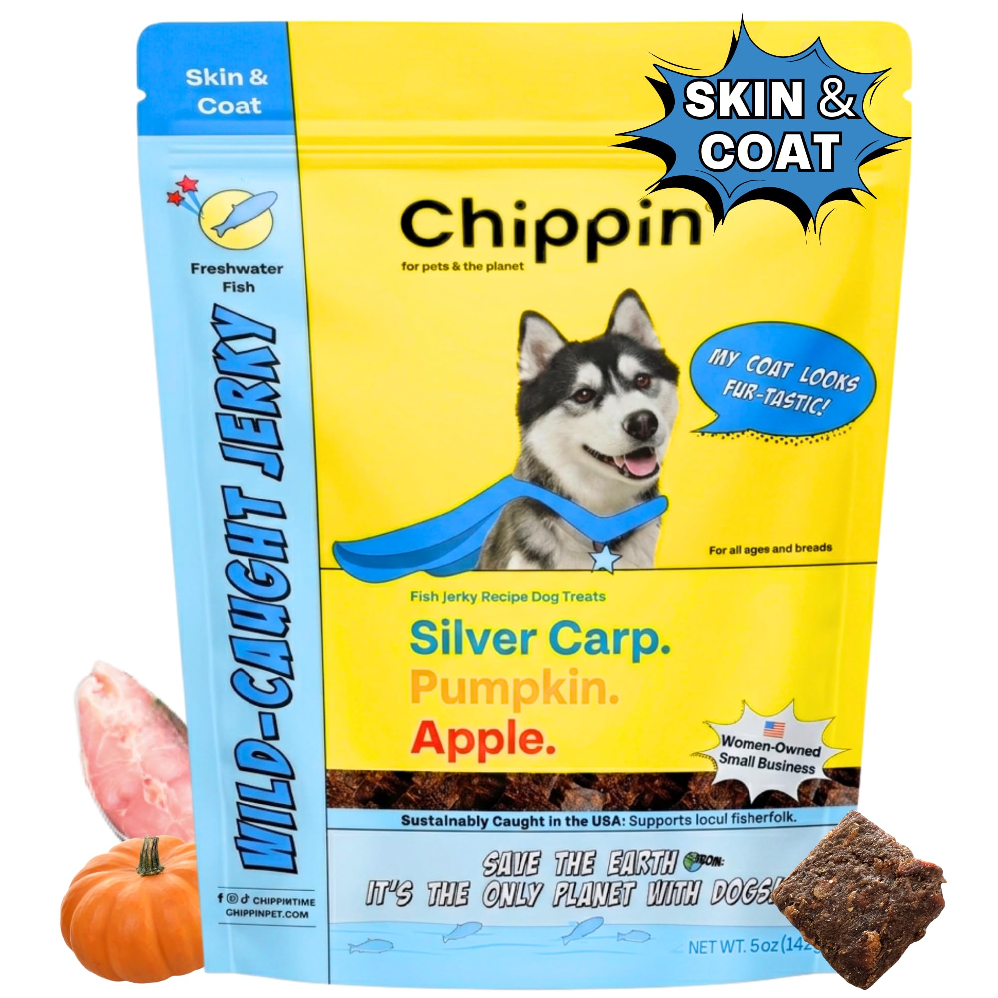 Fish Dog Treats for Skin & Coat, Healthy Soft Chews with Real Pumpkin, Grain Free, Easy to Digest for Training or Rewards for Sm