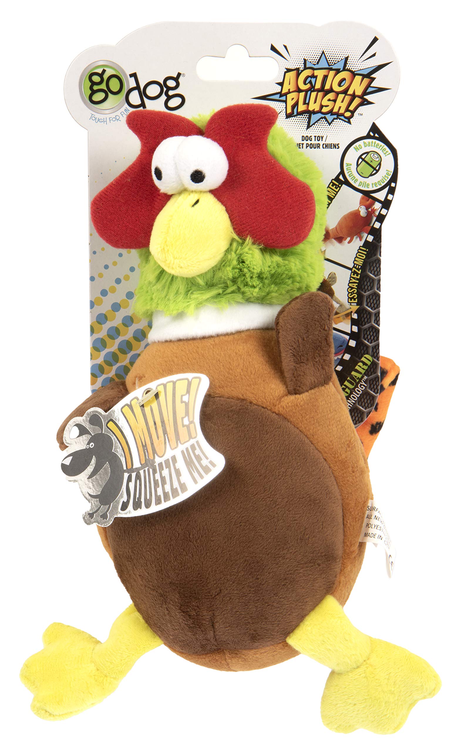 goDog Action Plush Pheasant Animated Squeaky Dog Toy, Chew Guard Technology - Brown, One Size