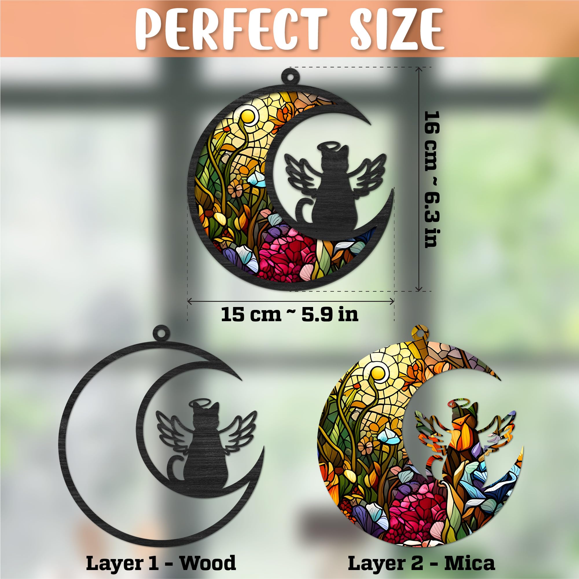 Cat Memorial Suncatcher For Windows Stained Glass,Pet Sympathy Gift To Memorialize The Loss,Unique Angel Cat Statue Suncatchers With Personalized Decorations