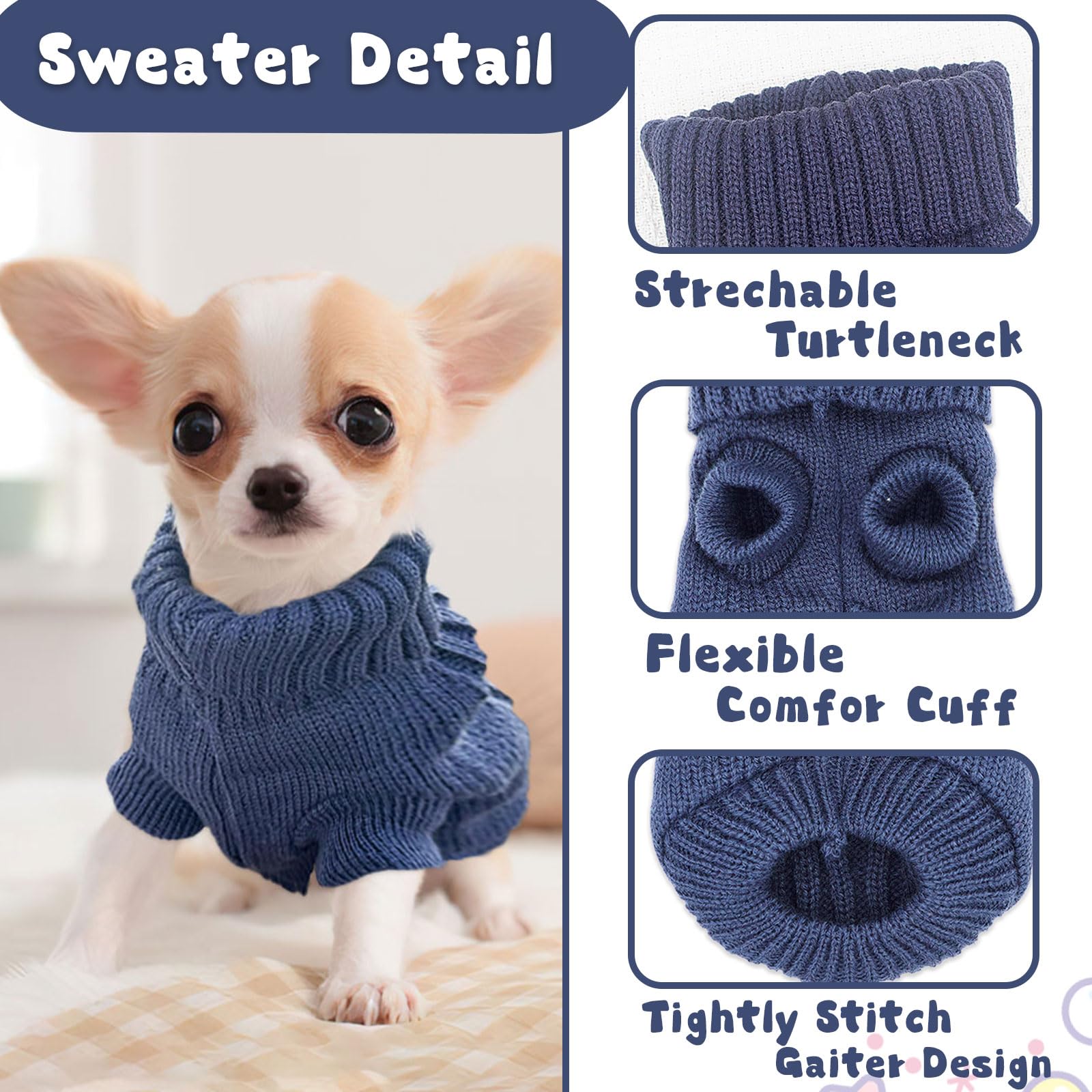 Chihuahua Sweater - Knitted Dog Clothes For Small Dogs, Male, Xxs, Turtleneck, Warm, Fall Winter