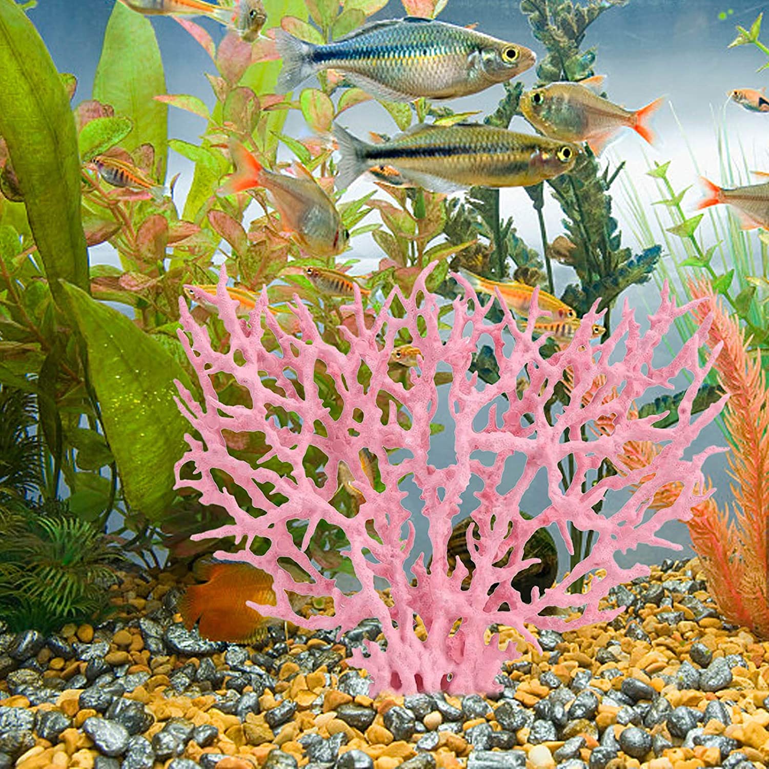 Besimple Artificial Aquarium Coral Ornament Plastic Fish Tank Plants Decoration For Aquarium Fish Tank Landscape (Pink-L)