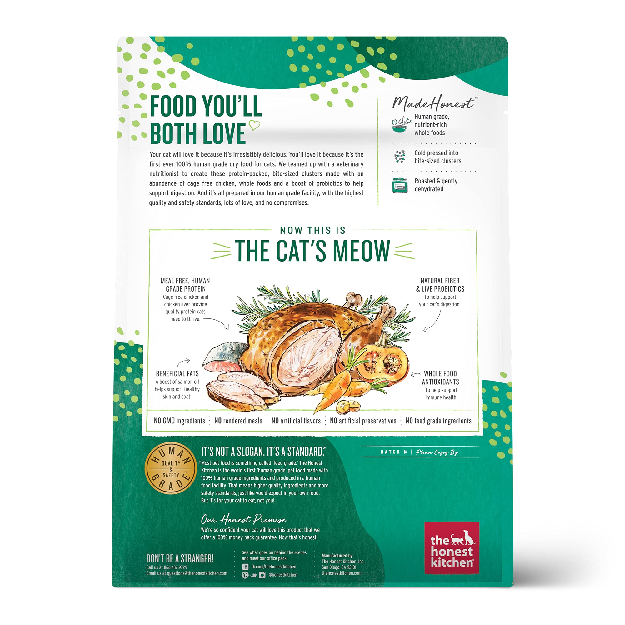 The Honest Kitchen Whole Food Clusters Grain Free Chicken Dry Cat Food, 1 lb Trial Pouch