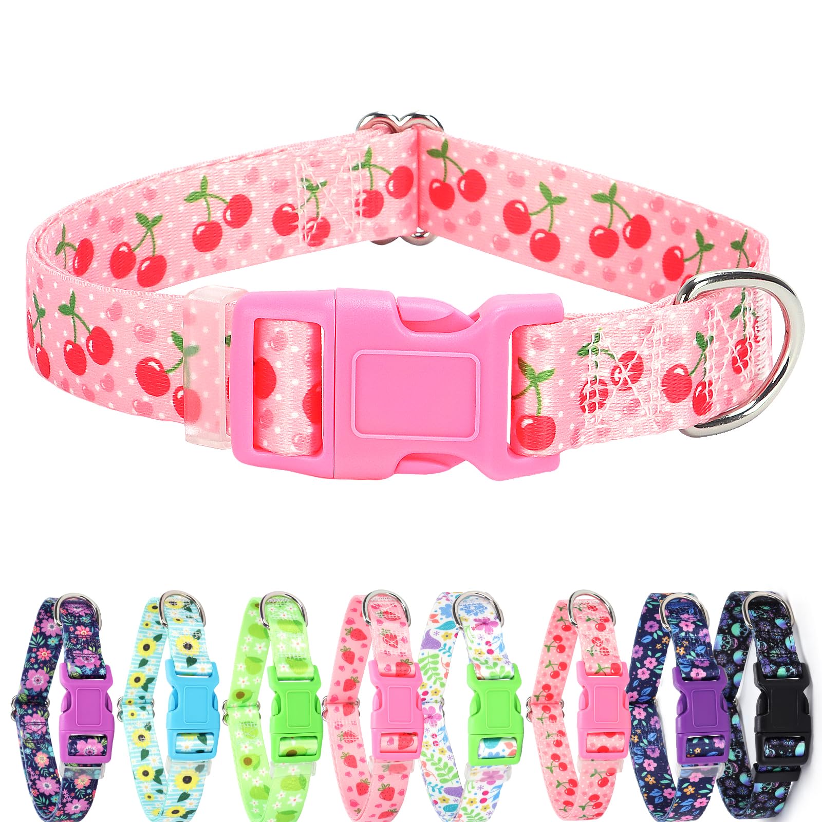 Onefojojo Pink Dog Collar,Cute Cherry Style Dog Collar For Xl Dogs,Soft Nylon Puppy Collar For Boy And Girl Female Dog,Adjustabl
