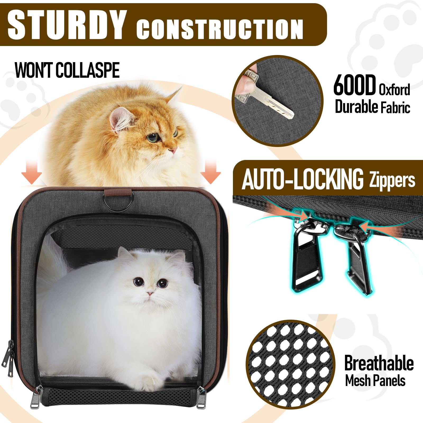 Gapzer Small Dog Carrier Cage Soft Chihuahua/Softshell Big Cat Carrier Maine Coon/Pet Taxi Carrying Bag Over 25Lbs / Top Loader
