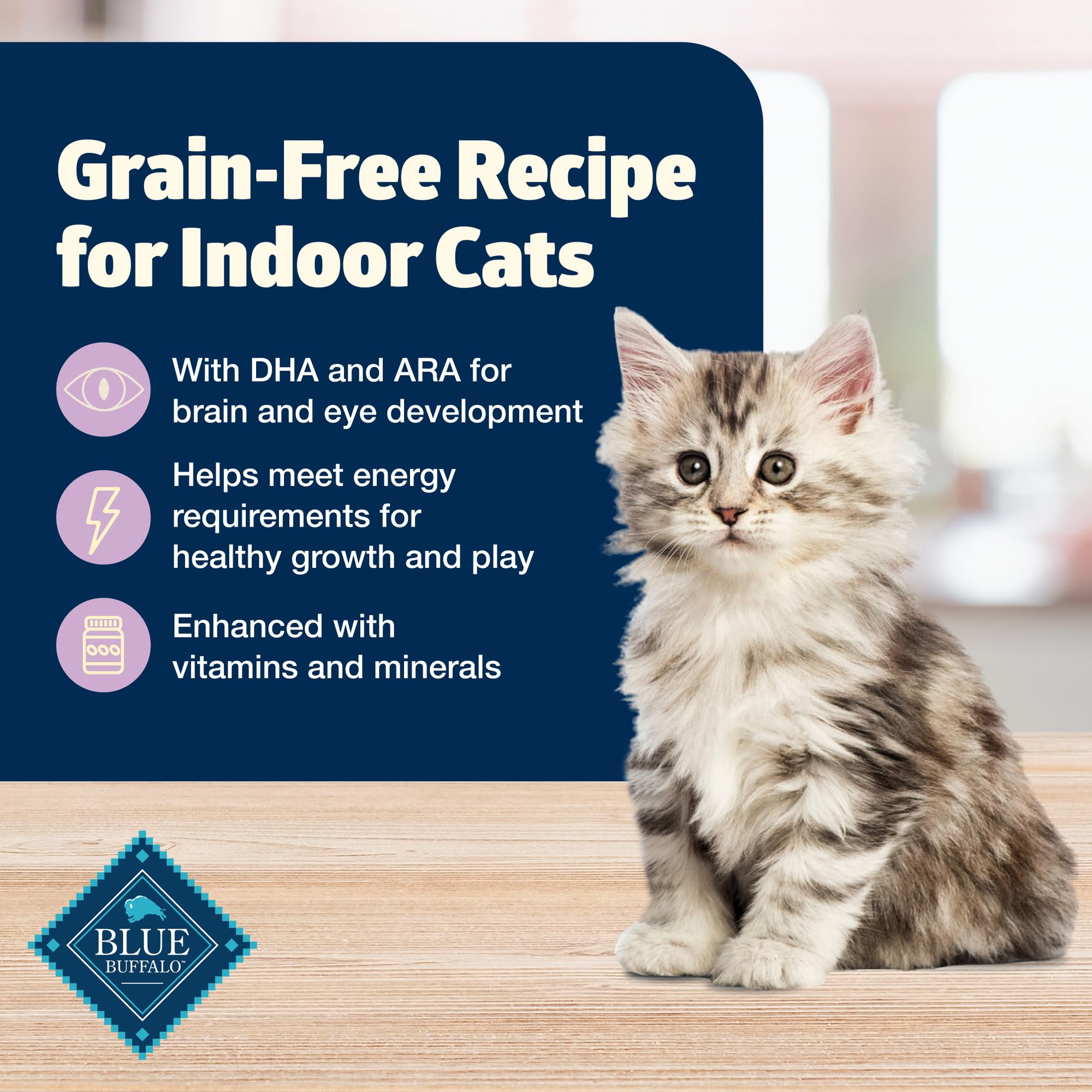 Blue Buffalo Freedom Grain-Free Indoor Dry Kitten Food with DHA, Complete & Balanced Nutrition for Kittens, Chicken Recipe, 5-lb
