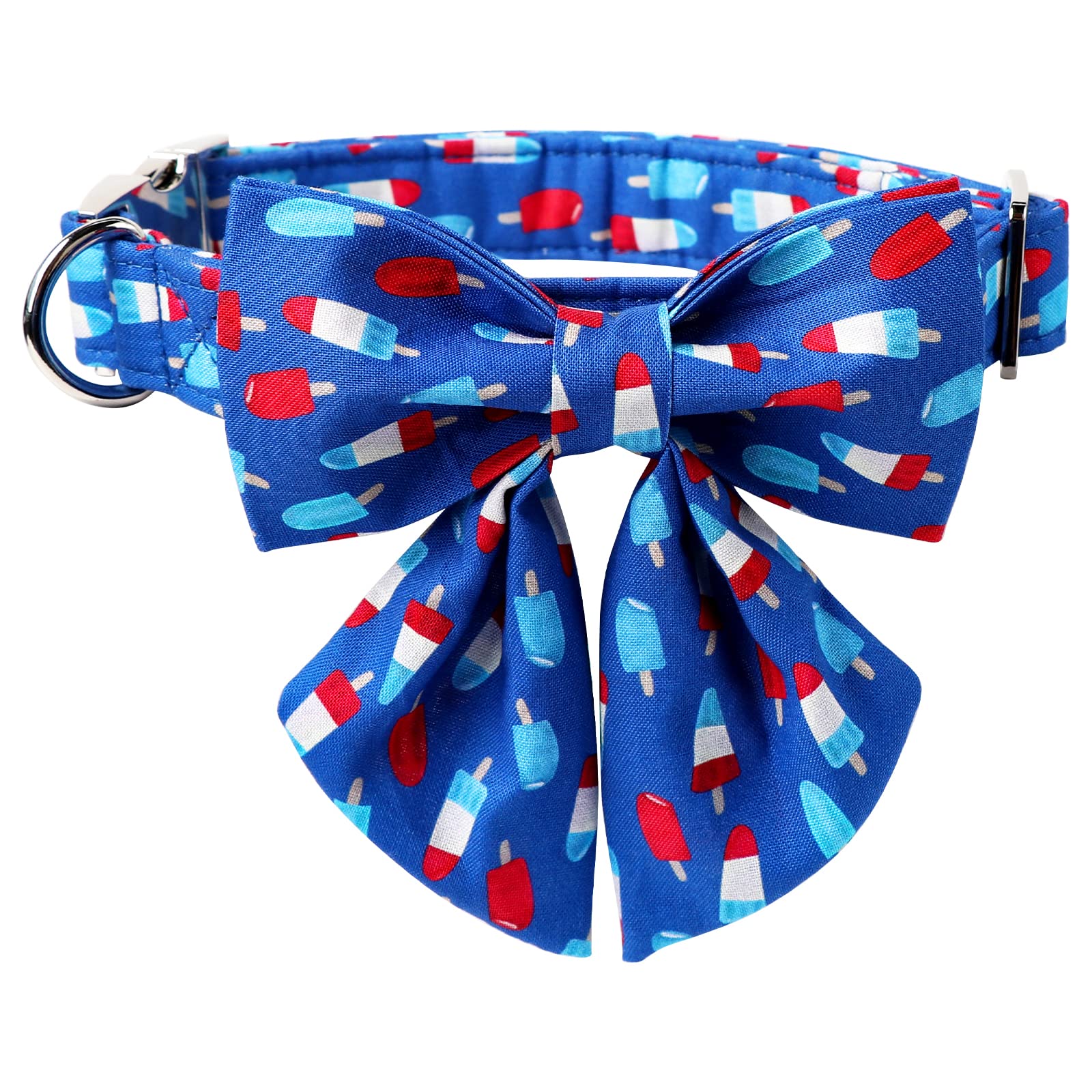 Lionet Paws Patriotic Dog And Cat Collar With Sailor Bow, 4Th Of July, Soft And Comfortable Adjustable Summer Popsicle Collar Fo