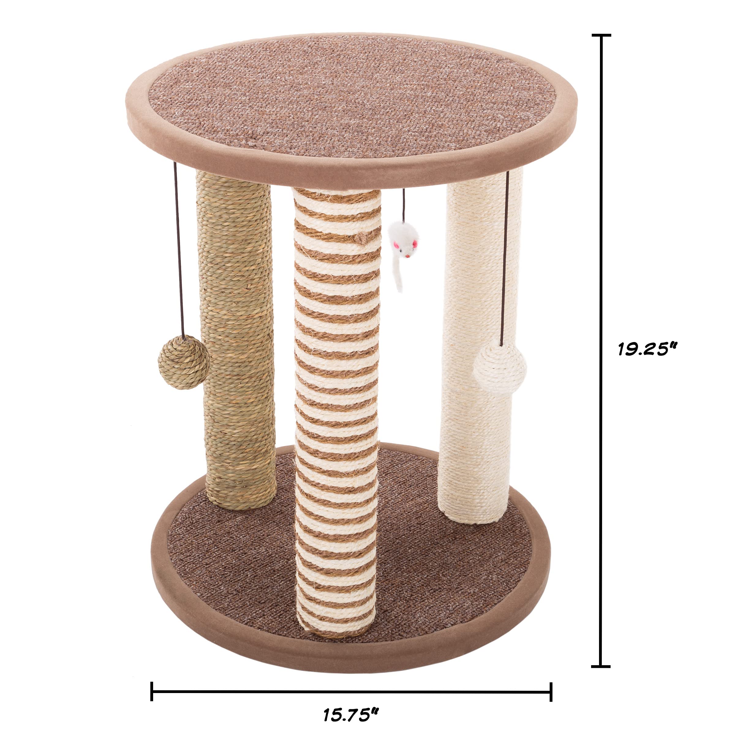 PETMAKER Cat Scratching Post - 3 Carpeted Scratchers with Base & Perch, Large, Brown, Engineered Wood, Model 80-PET6067