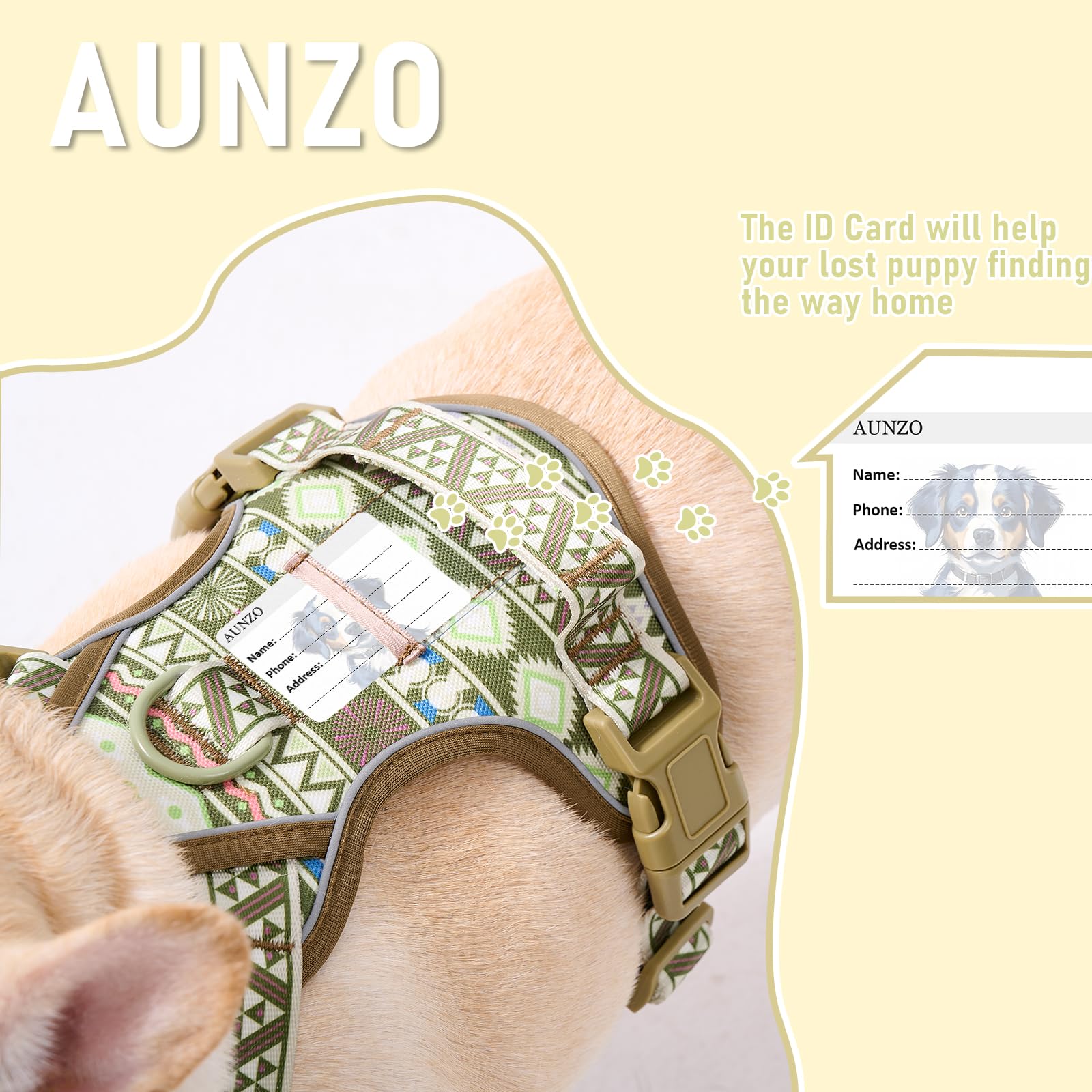Aunzo Dog Harness For Medium Sized Dog No-Pull Pet Harness With 2 Leash Clips, Adjustable Soft Padded Dog Vest, Reflective Pet O