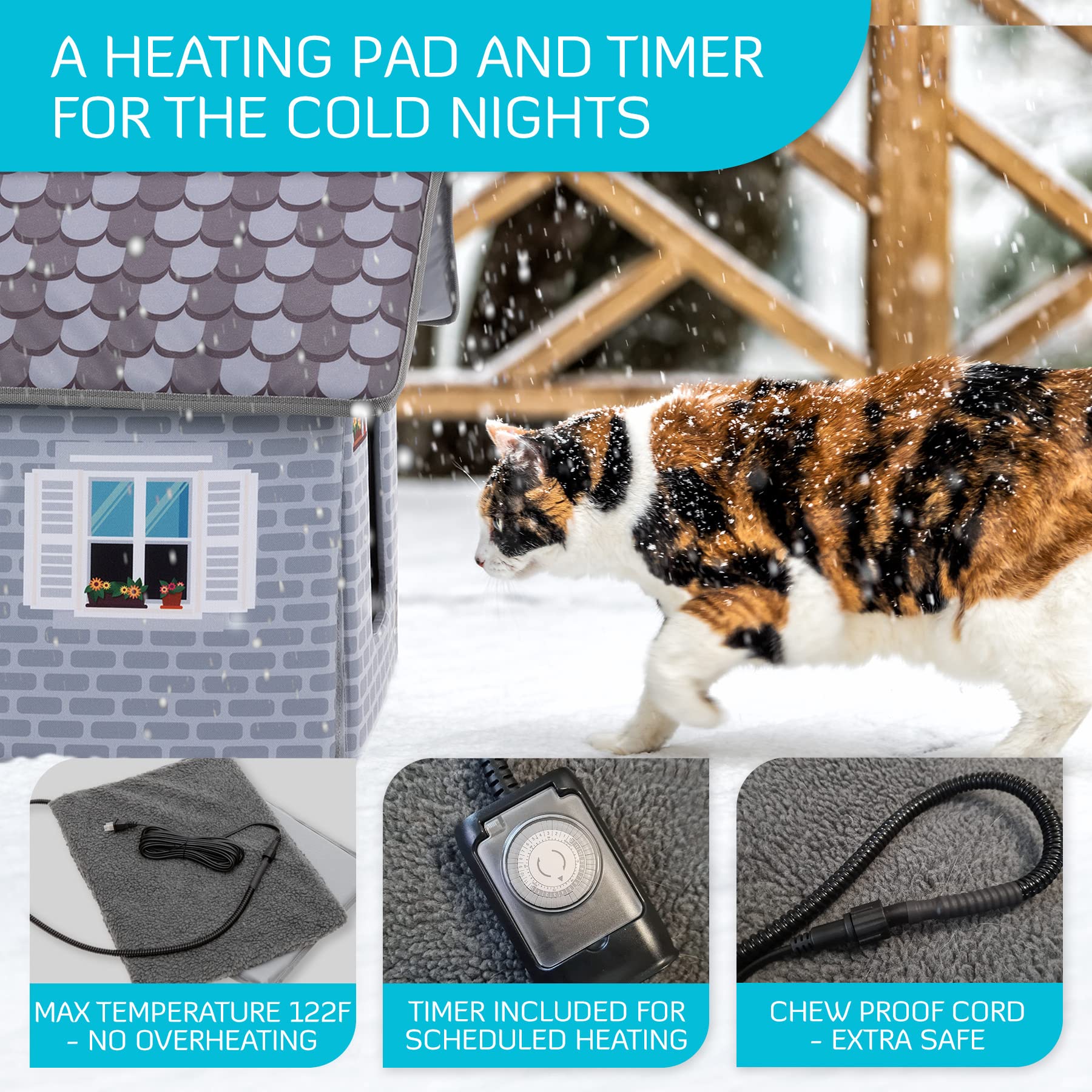 Petyella Heated Cat Houses For Outdoor Cats In Winter - Heated Outdoor Cat House Weatherproof - Outdoor Heated Cat House - Easy To Assemble