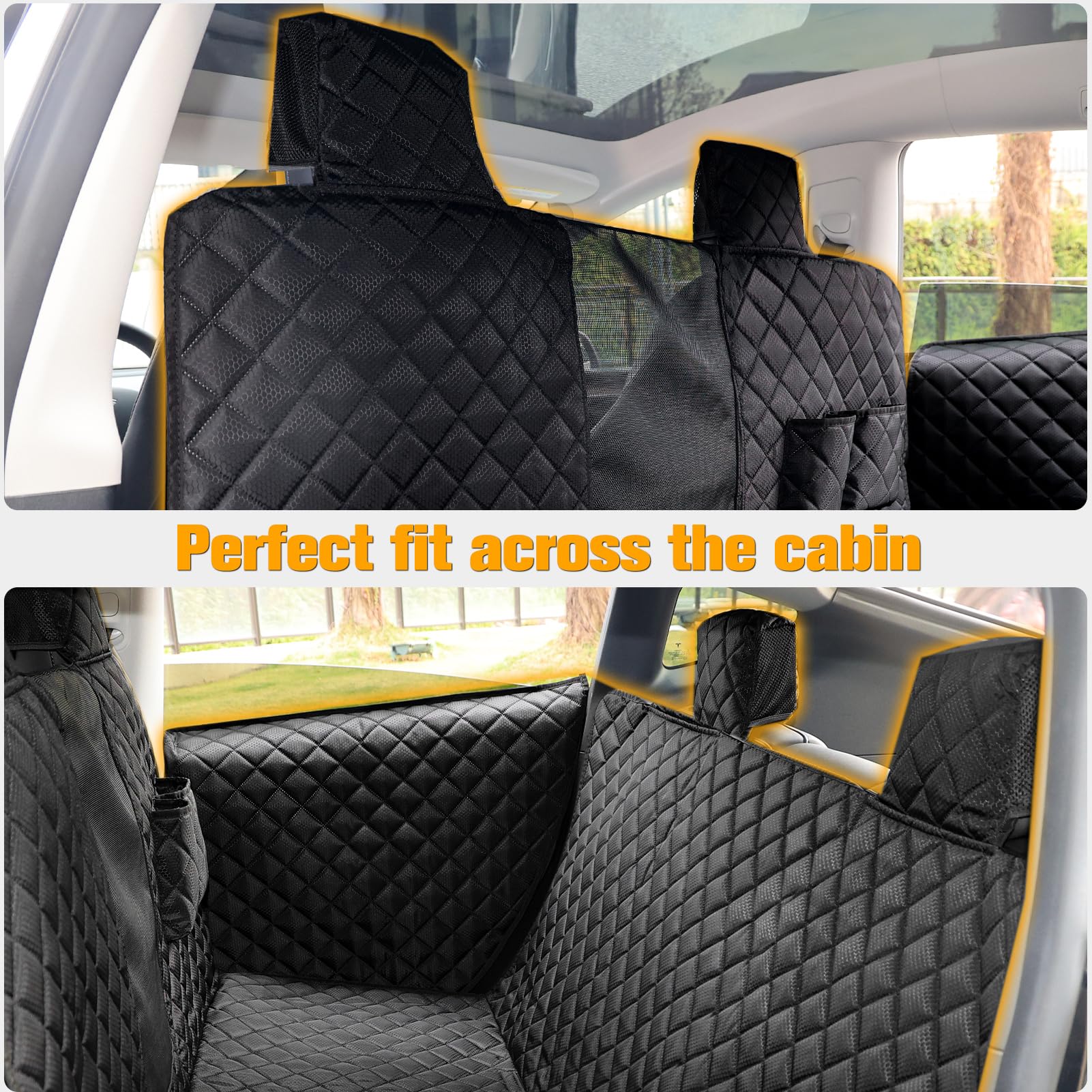 Peticon Dog Seat Covers For Tesla Model 3 & Y Back Seat With 2 Pack Door Protectors, 100% Waterproof Dog Hammock For Tesla With