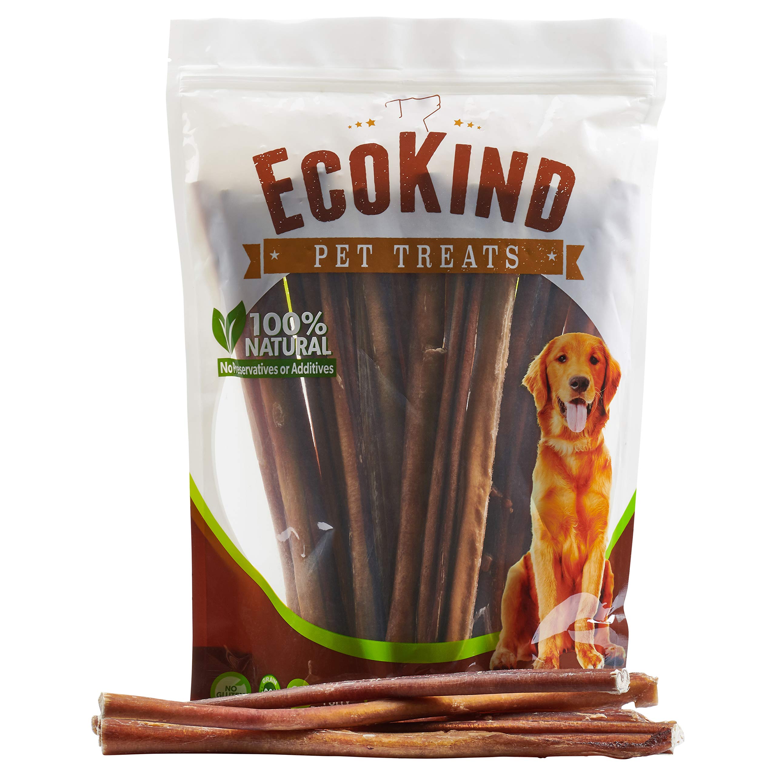 EcoKind Pet Treats All-Natural Premium 12 Inch Bully Sticks for Dogs | 16 Oz. Bag | Delicious Protein Rich Dog Chews