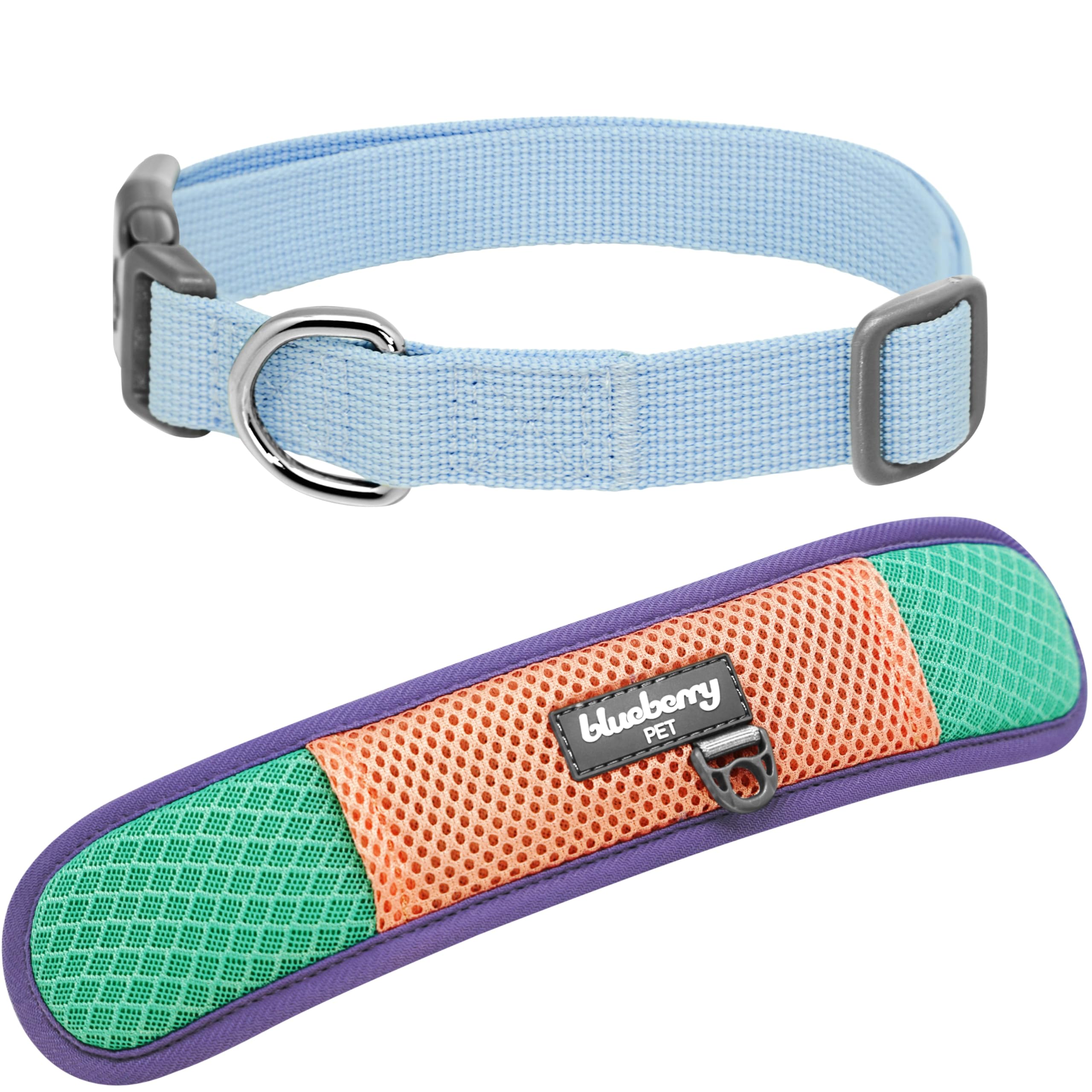 Blueberry Pet Dog Collar - Thick Dog Collar For Medium Dogs, Vibrant Mesh Padded, Mint & Coral, Eco-Friendly, Neck 14.5'-20',