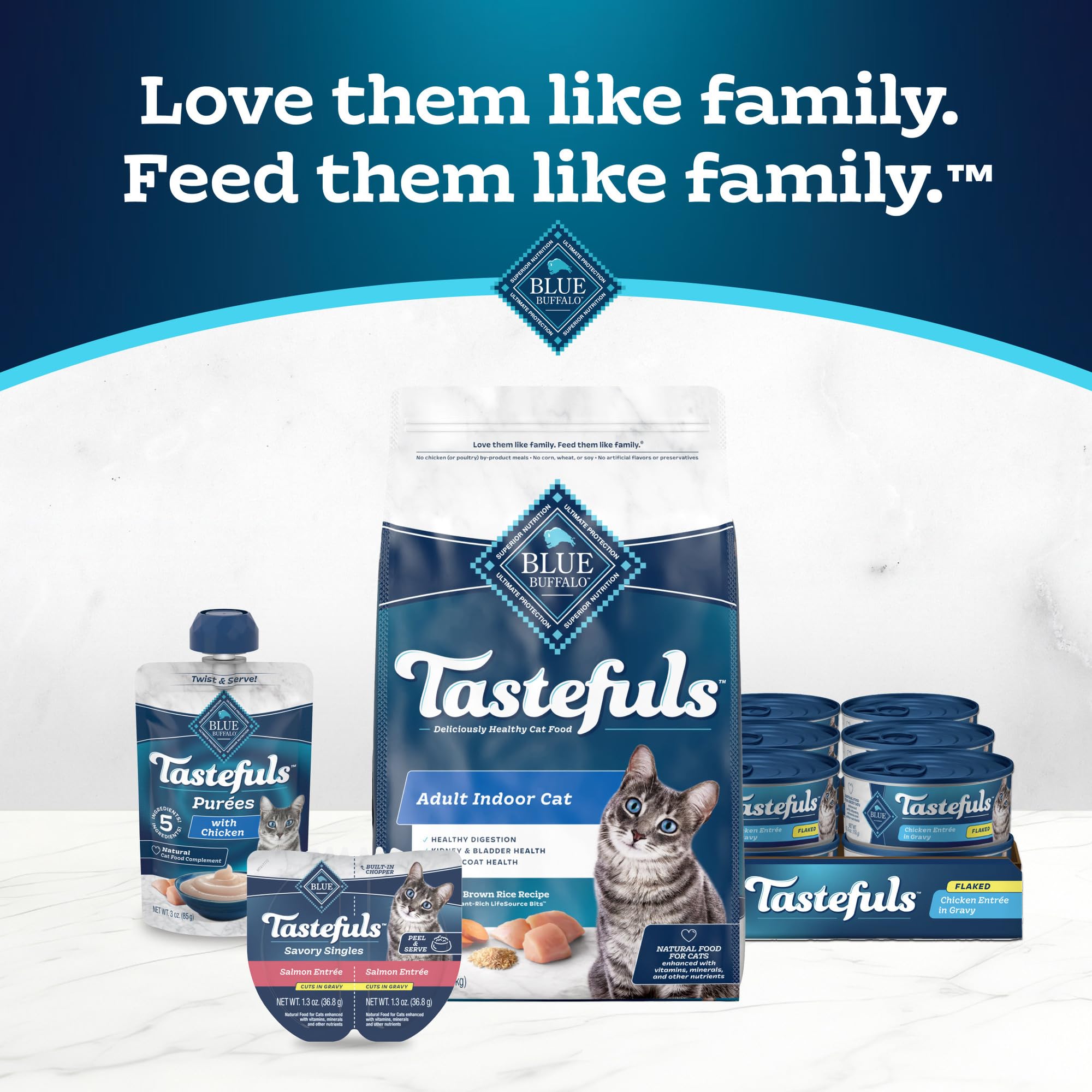 Blue Buffalo Tastefuls Savory Singles Natural Wet Cat Food in Gravy, 2.6-oz. Twin-Pack Tray, Salmon Entre   (24 Count)