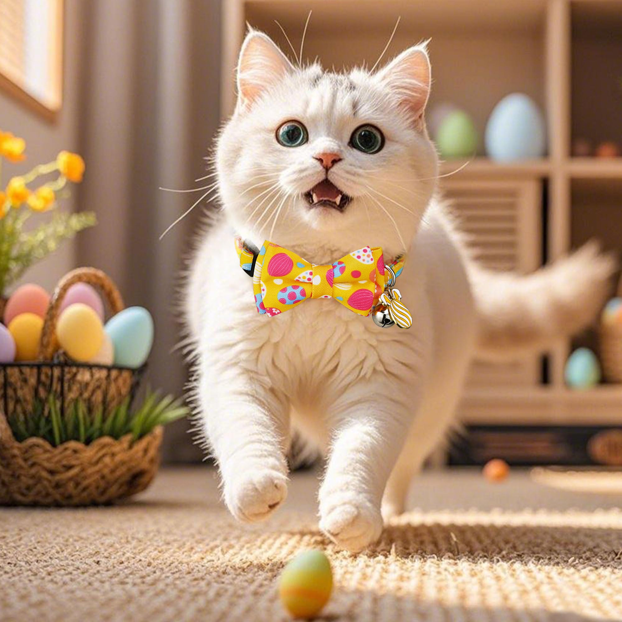 G-Ficu 2 Pack Easter Cat Collar Breakaway With Cute Bow Tie Bell Charm, Easter Eggs Carrot Holiday Collars For Girl Boy Cats Kit