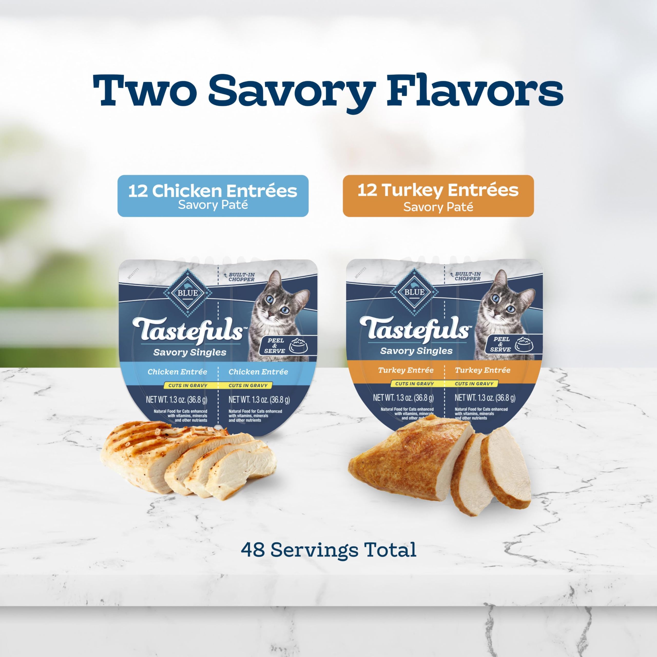 Blue Buffalo Tastefuls Savory Singles Natural Wet Cat Food Cuts In Gravy, Chicken and Turkey Variety Pack, 2.6-oz. Trays, 24-Cou
