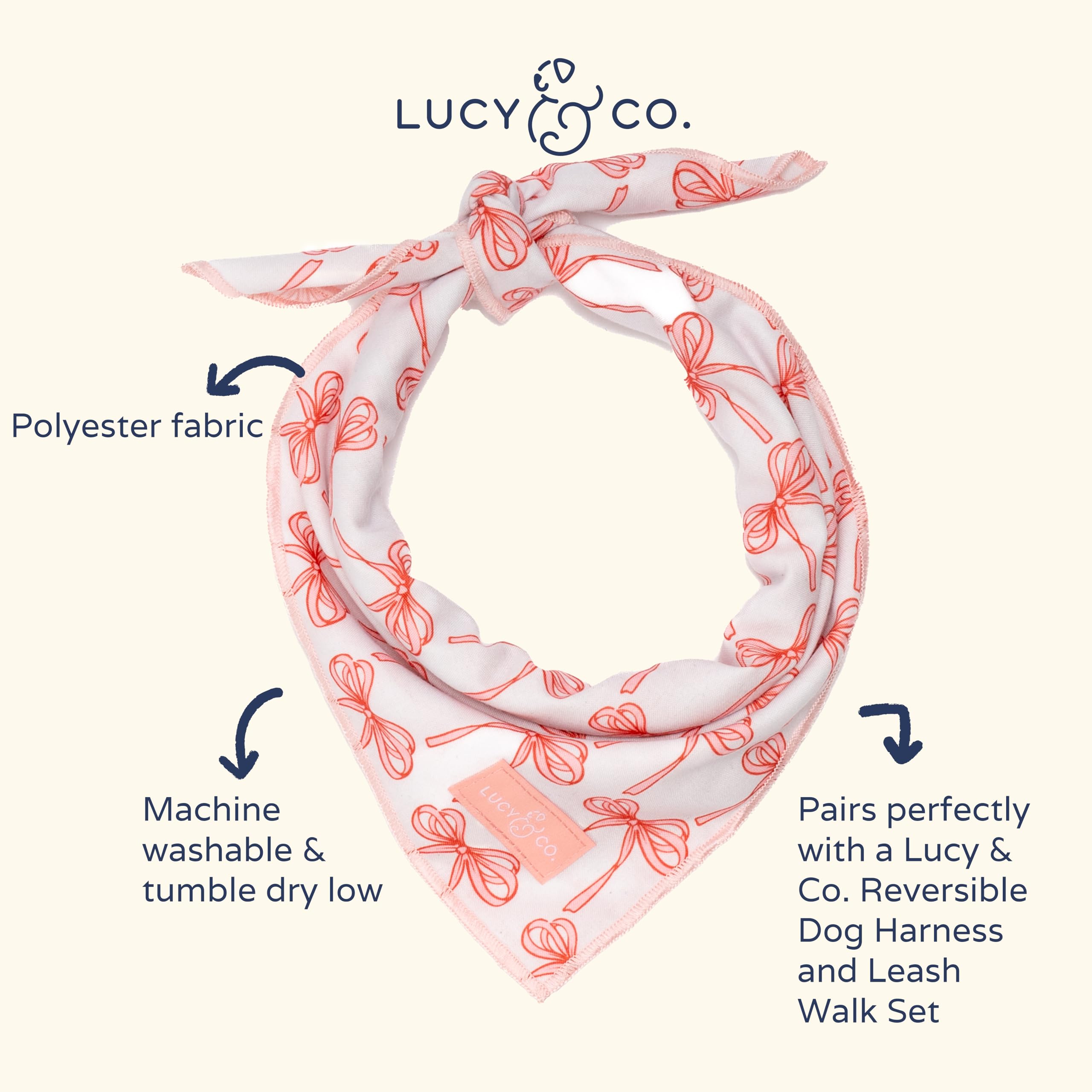 Lucy & Co. Cheery Cherries Bandana - Durable Comfortable Dog Bandana - Designer Puppy Accessory - Machine Washable - Large - Red