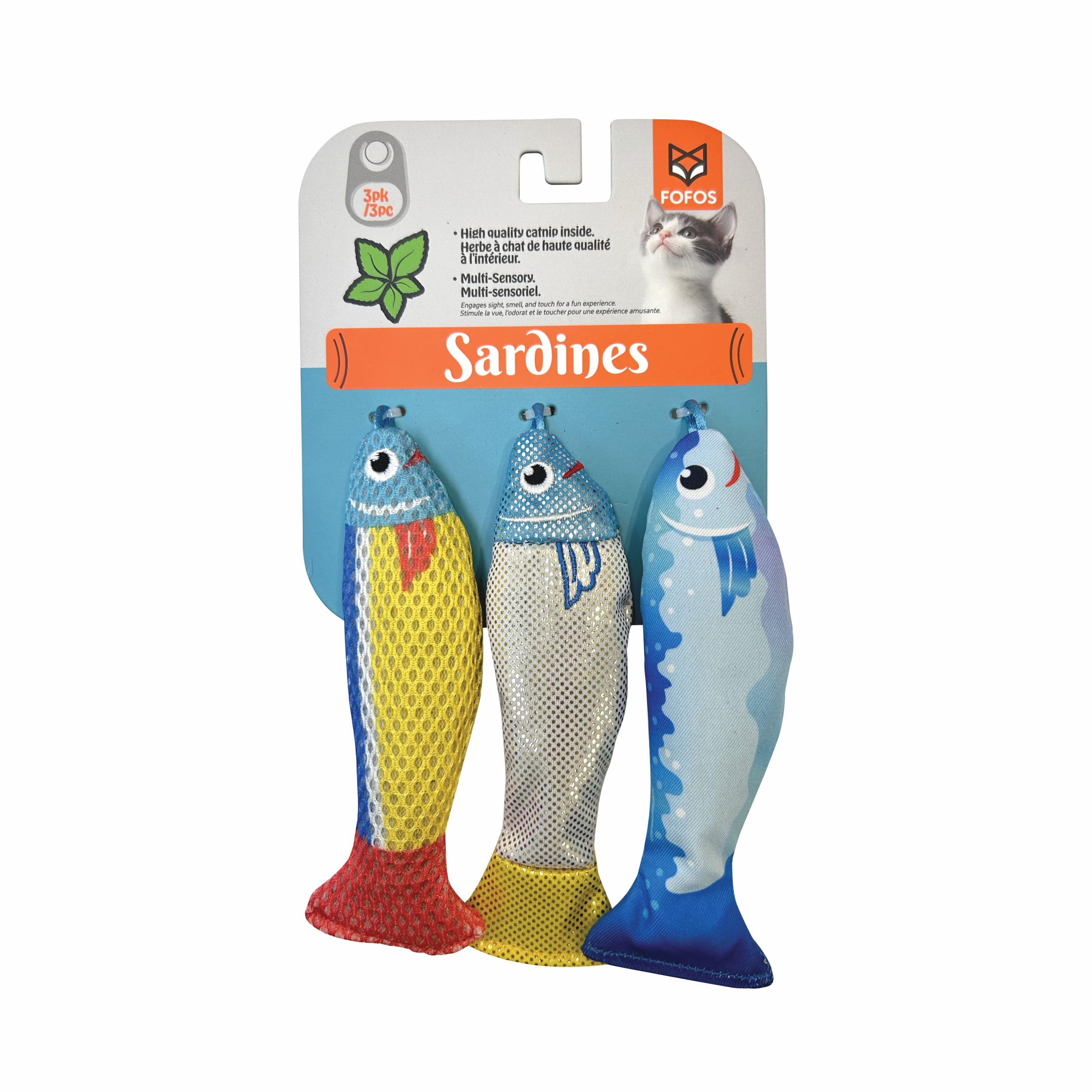Barkbutler X Fofos Sardine Fish Cat Toys 3Pk  100% Catnip Toys For Cats, Interactive Toys Set  Multicoloured