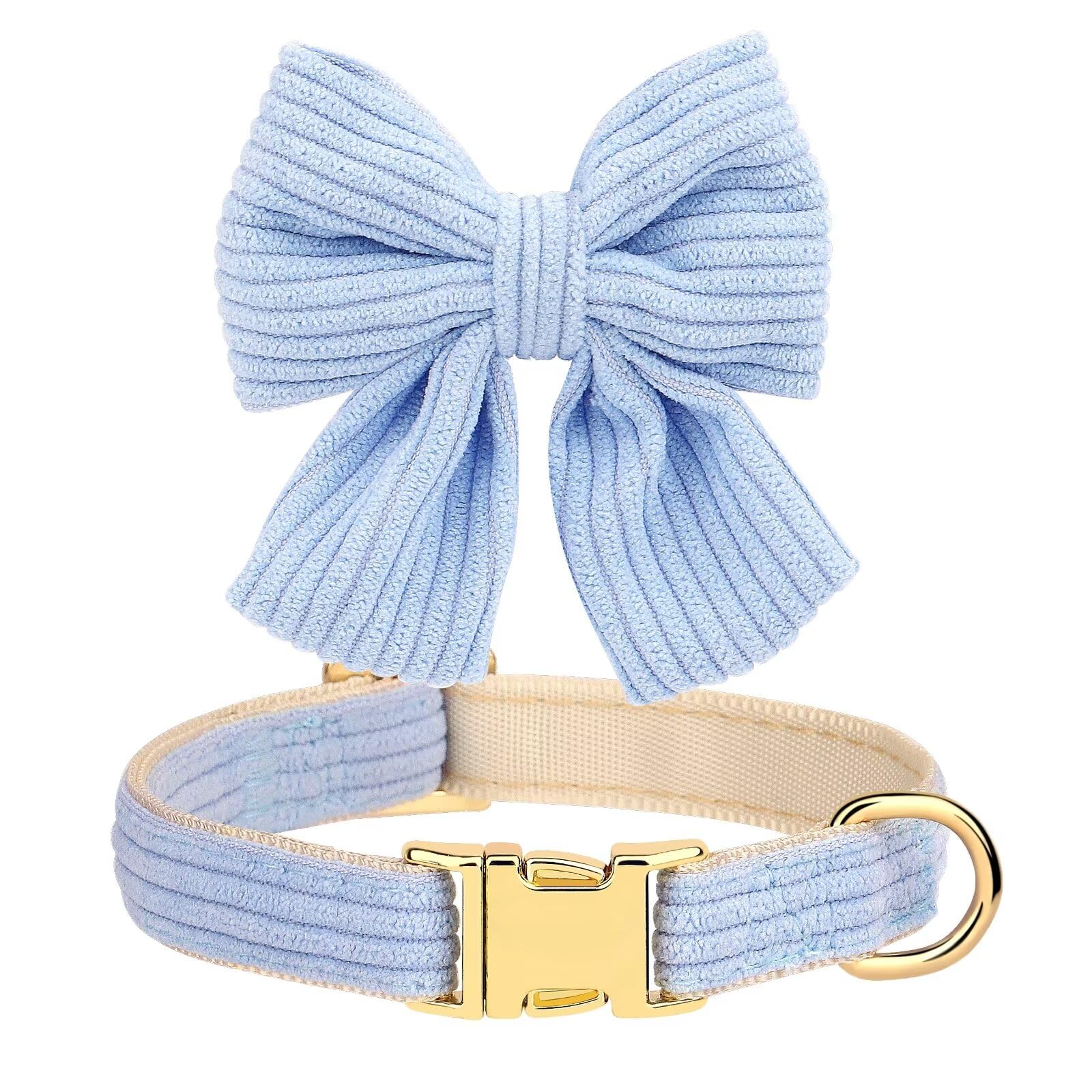 Didog Dog Collar And Leash Set With Bowtie, Girl Dog Collars Metal Buckle Adjustable For Small Medium Dogs(Blue, M)
