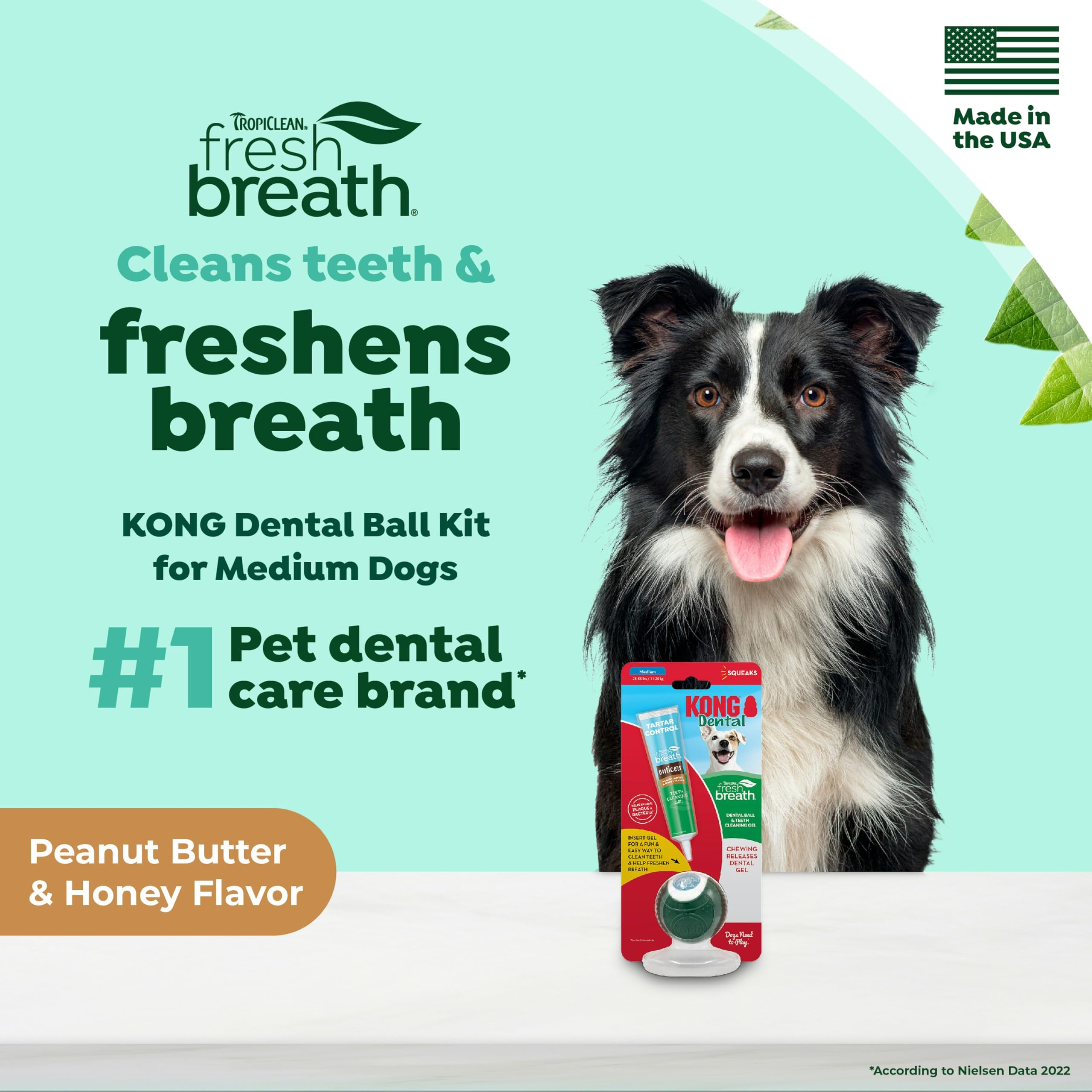 Tropiclean Fresh Breath - Kong Dental Ball For Medium Dogs - Dog Teeth Cleaning Kit - Removes Plaque - Peanut Butter & Honey Dog