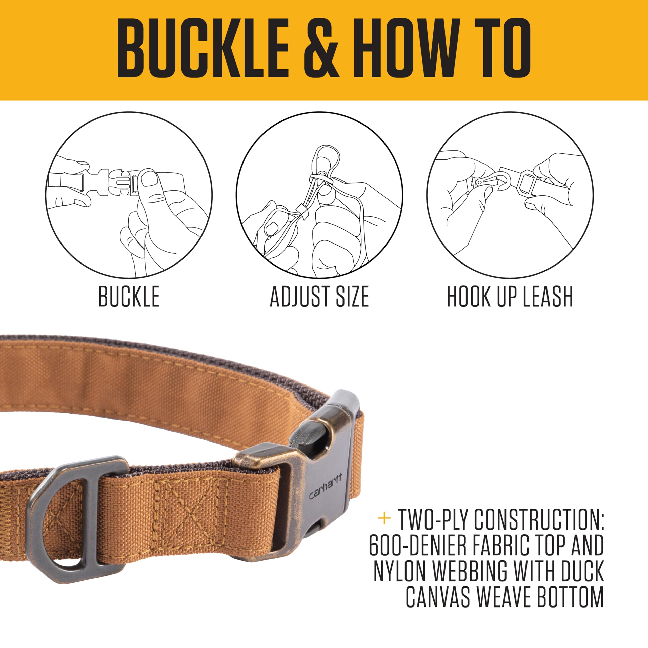 Carhartt Field Dog Collar, Fully Adjustable, Durable 600-Denier Fabric W/Reflective Wordmark for Visibility, Brite Lime, Medium