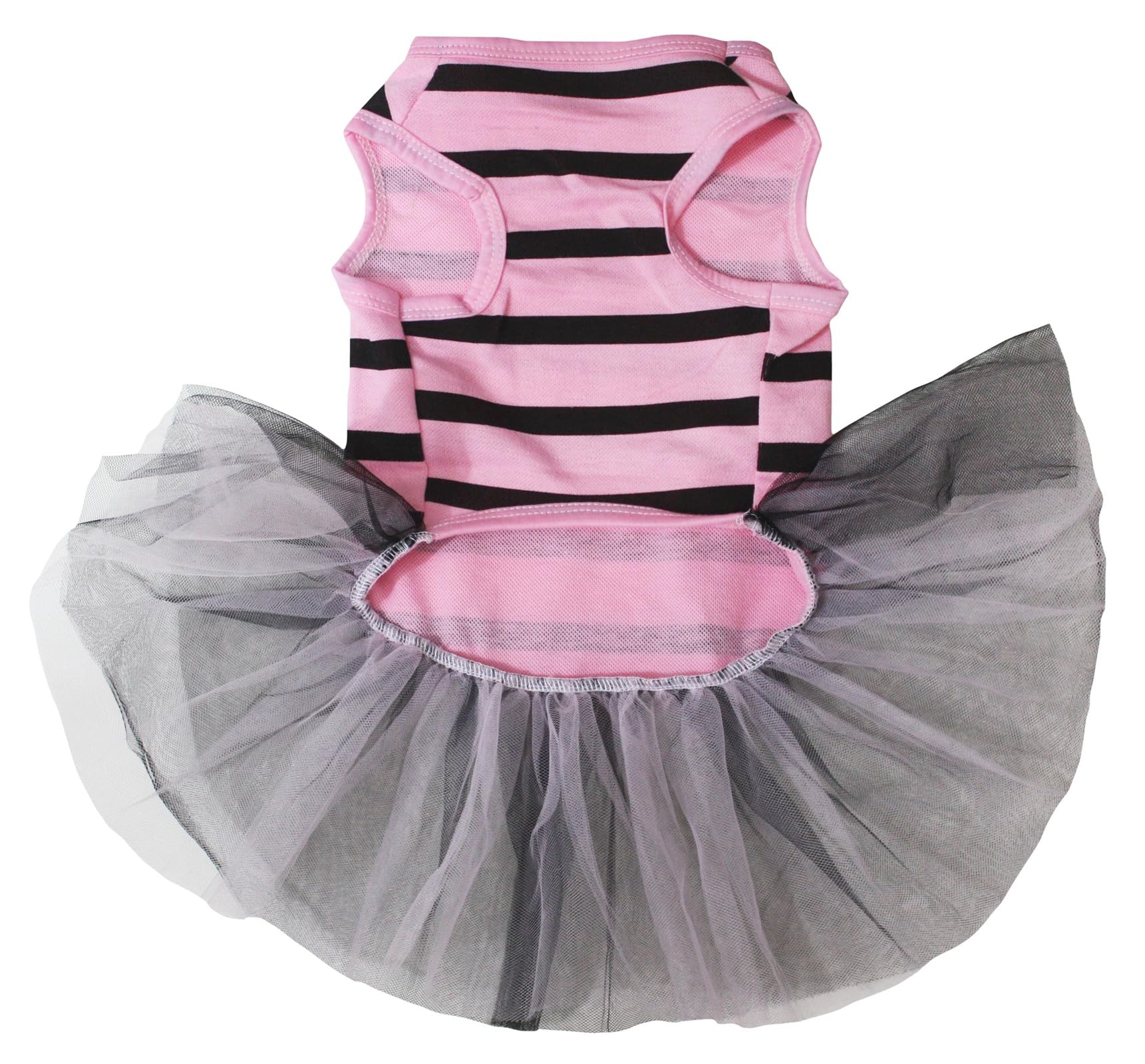 Petitebella Black Skull Face Puppy Dog Dress (Pink Stripes/Black, Medium)