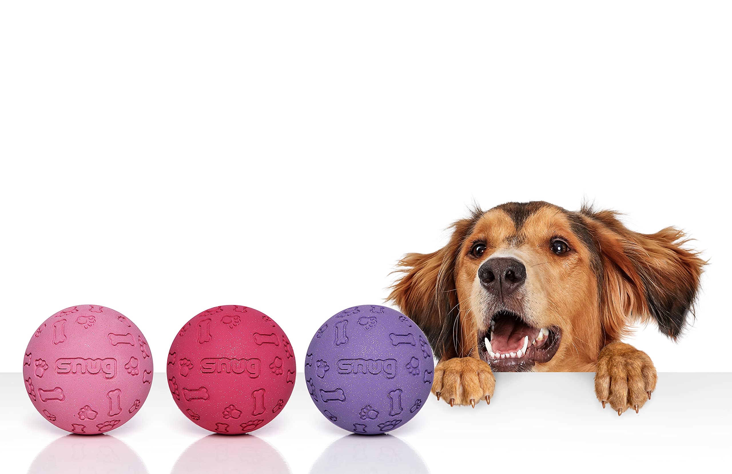 Snug Rubber Dog Balls - Indestructible Tennis Size for Small/Medium Dogs - Chic (3 Pack)