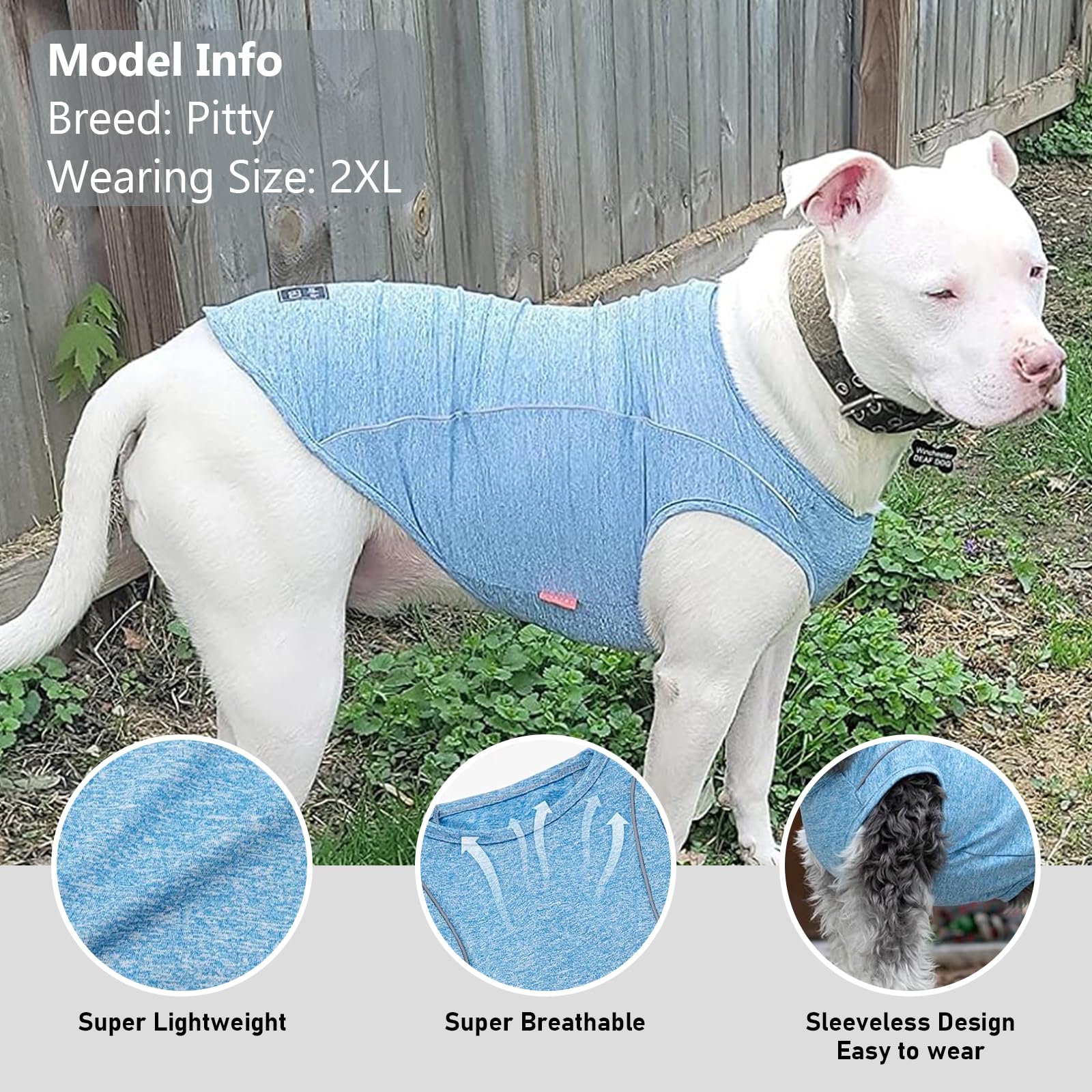 Kyeese 2Pack Dog Shirt For Medium Large Dog Breathable Stretchy T Shirt Breathable Stretchy Sleeveless Dog Vest,Lake Blue+Rose R