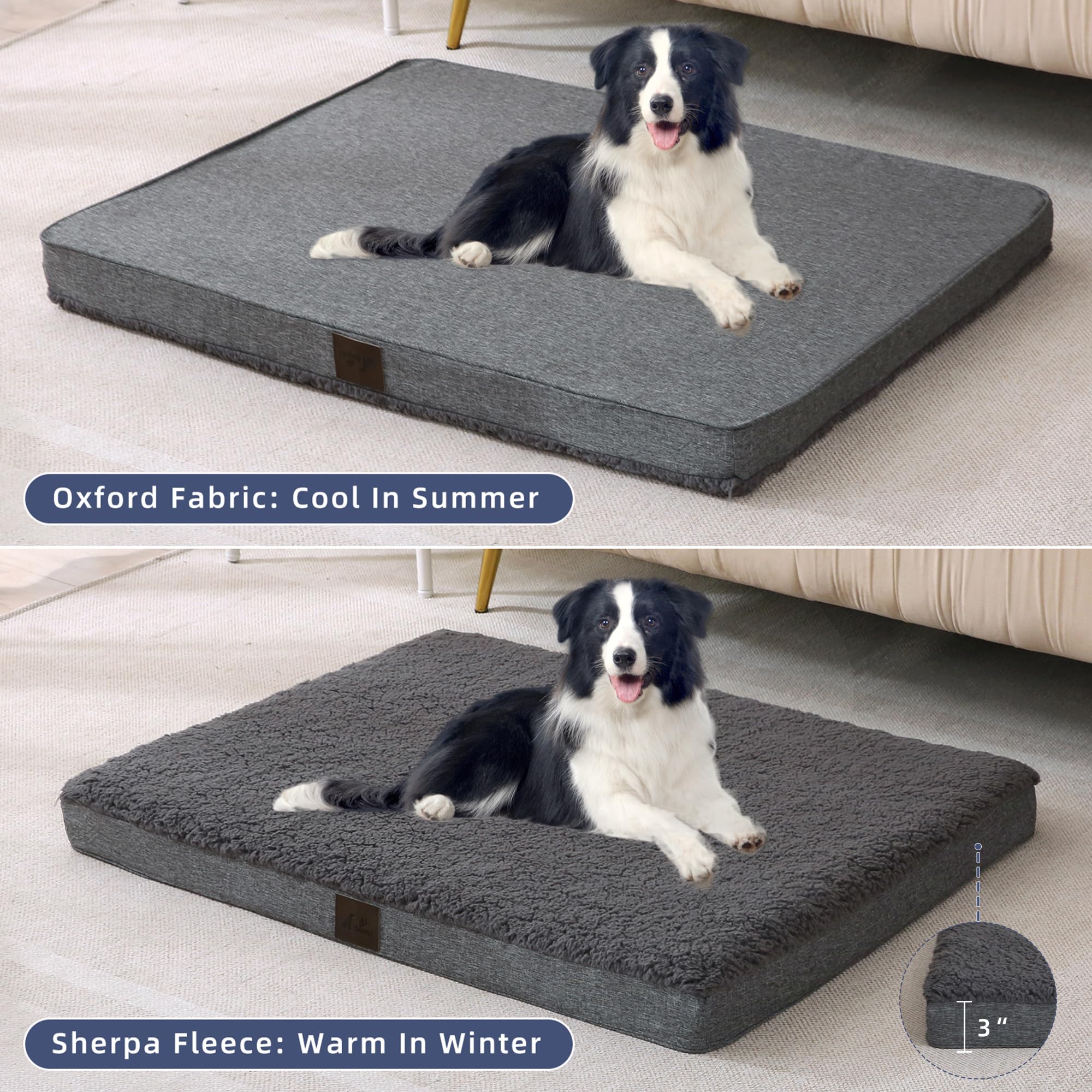 Daysu Dog Bed For Small Dogs, Orthopedic Dog Beds With Removable Washable Cover, Small Egg Crate Foam Pet Bed Mat, Dark Grey, Su