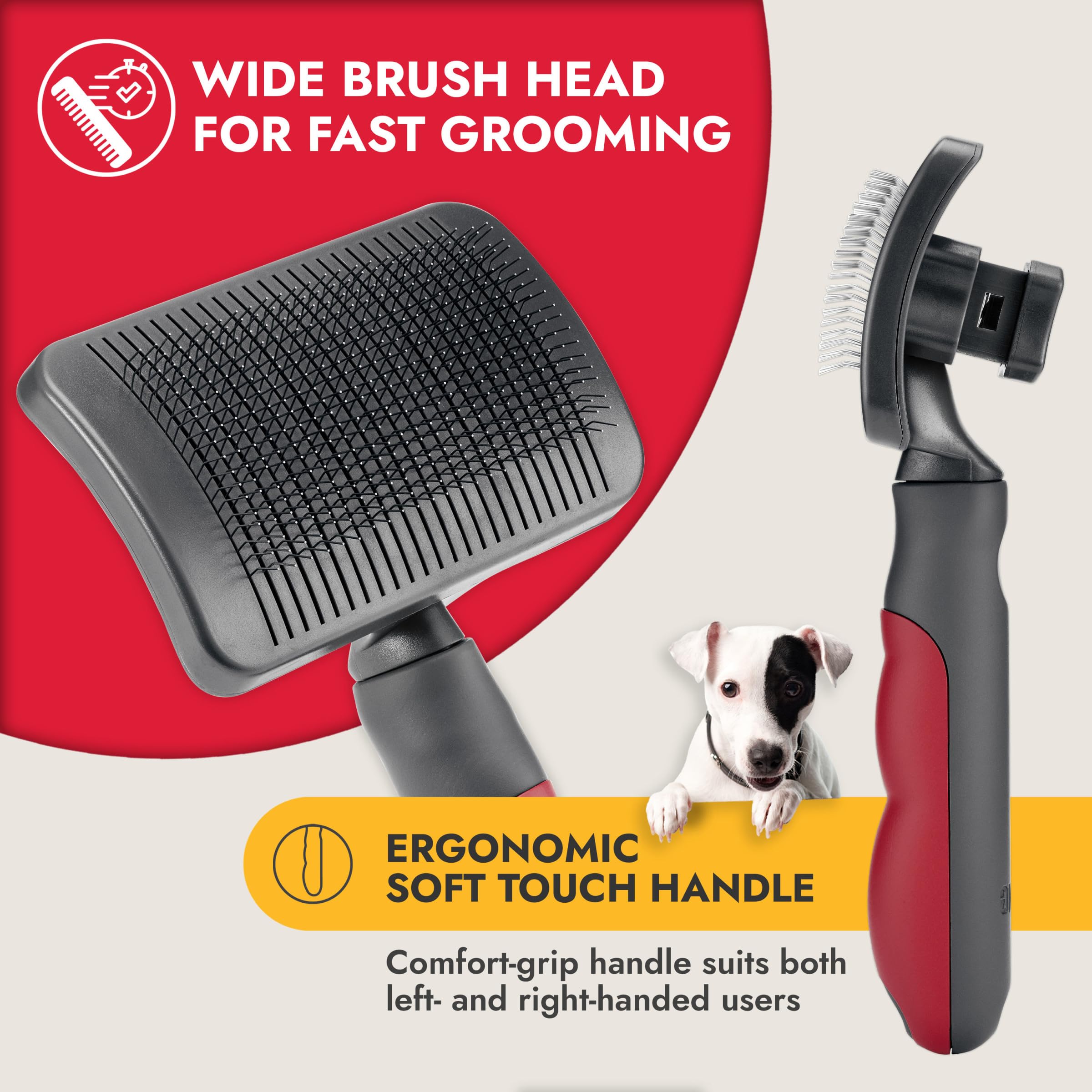 KONG Large Self-Cleaning Slicker Brush - Easy Hair Removal, Reduces Shedding, Non-Slip Grip, Long Metal Pins, for Medium to Larg
