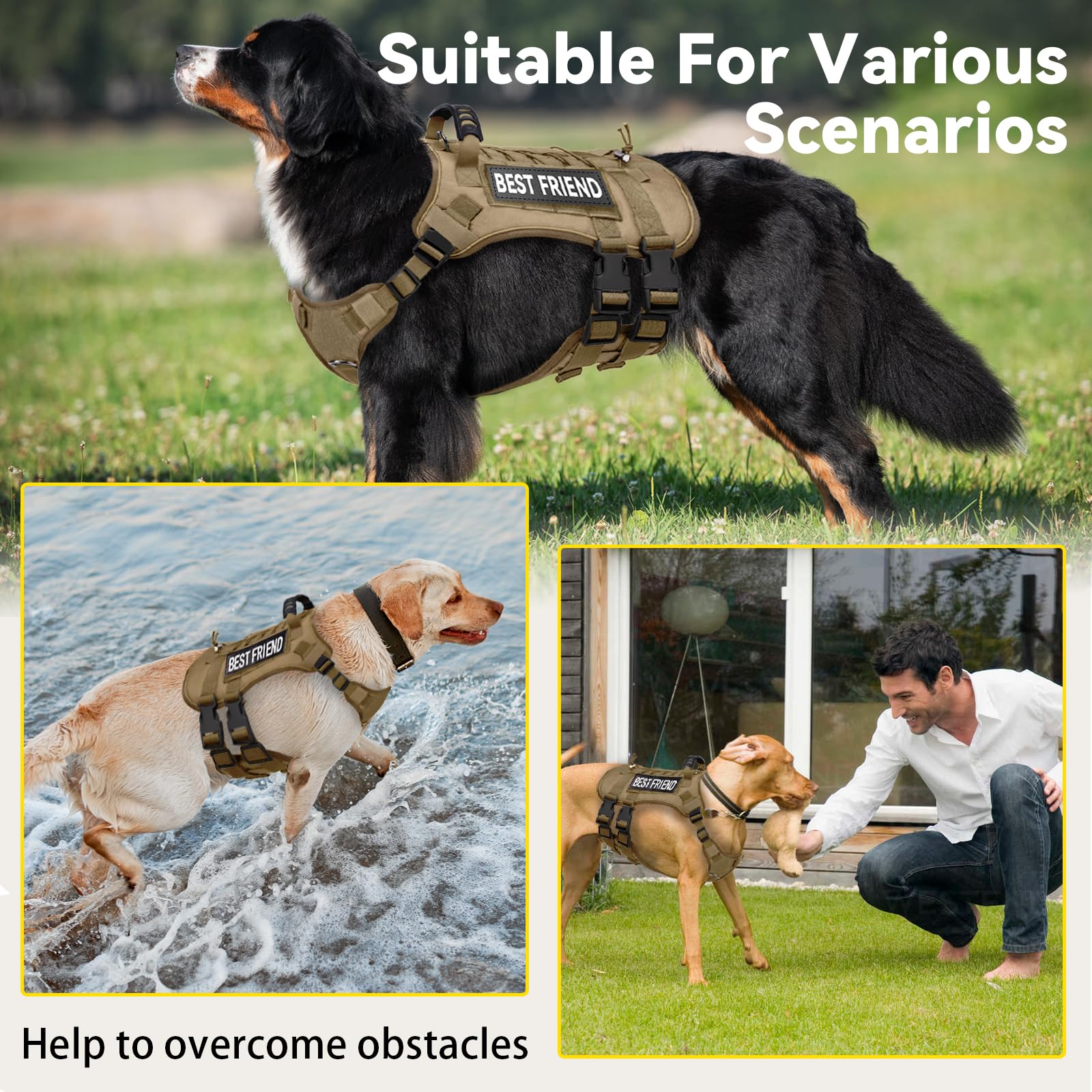 Xihan Tactical Dog Harness For Large Dogs,No Pull Adjustable Tactical Dog Harness And Leash Set,Reflective Dog Vest Harness For