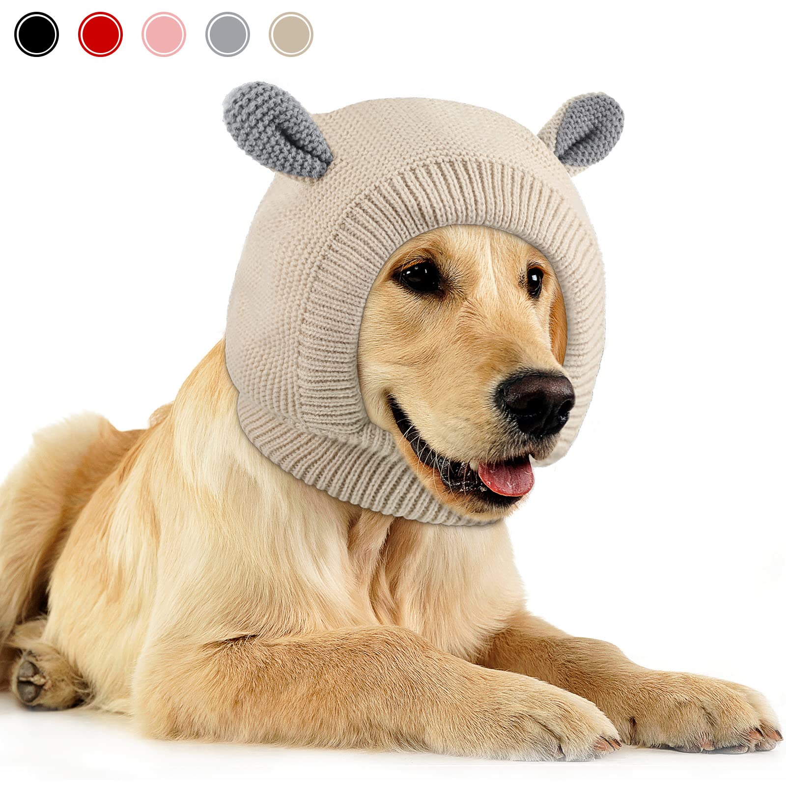 Quiet Ears For Dogs, Dog Ear Muffs Noise Protection Knitted Pet Ears Snood Head Wrap Hats For Medium To Large Cats Pets(Beige)