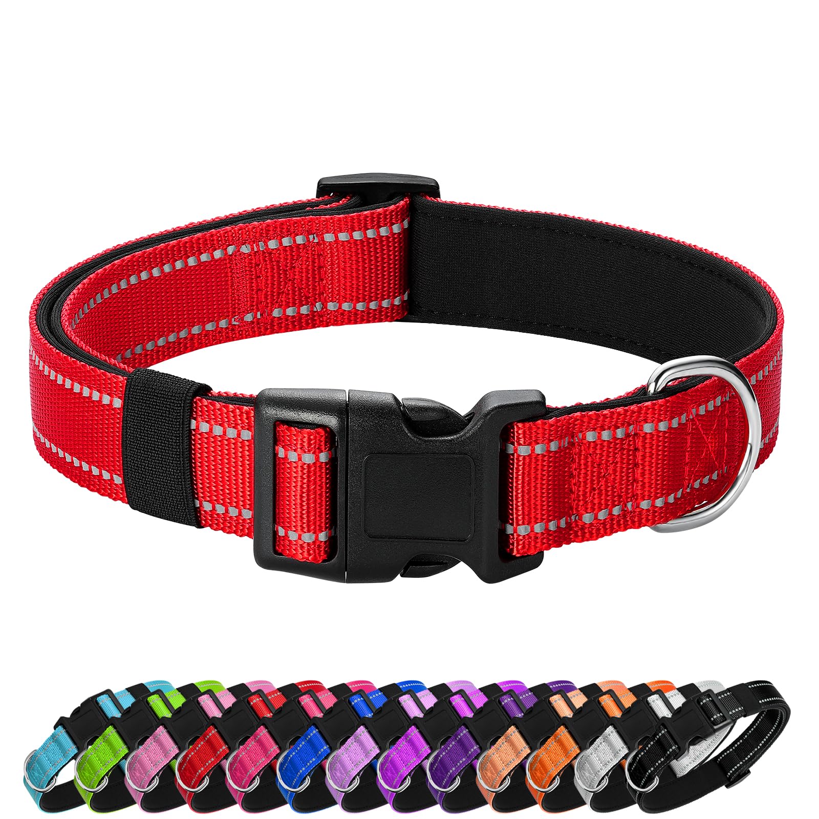 Penseepet Reflective Dog Collar Padded With Soft Neoprene Breathable Quick Release Basic Dog Collars For Puppy Small Dogs Red Girl Boy