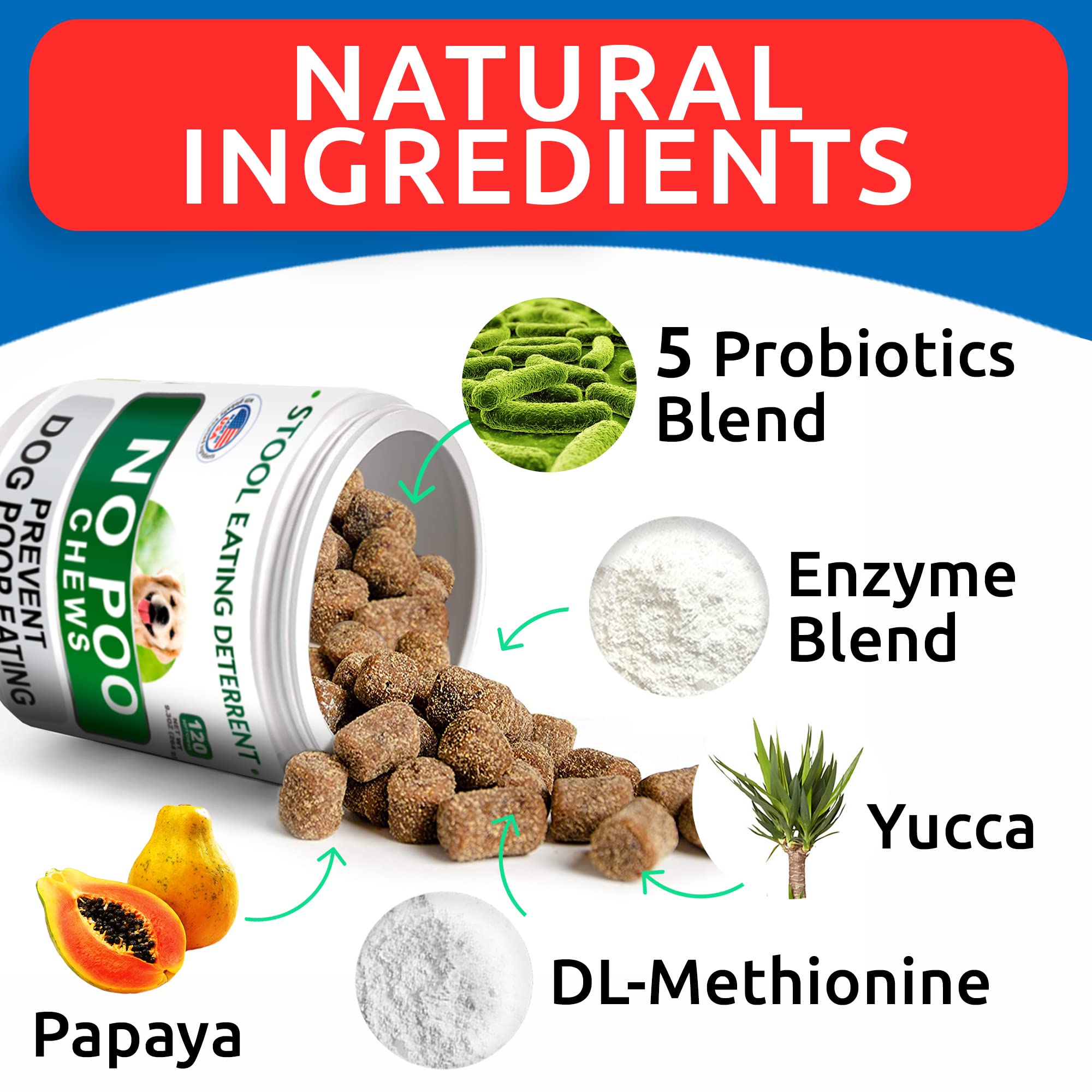 NO Poo Treats - Prevent Dog Poop Eating - Coprophagia Treatment - Stool Eating Deterrent - Probiotics & Enzymes - Digestive Heal