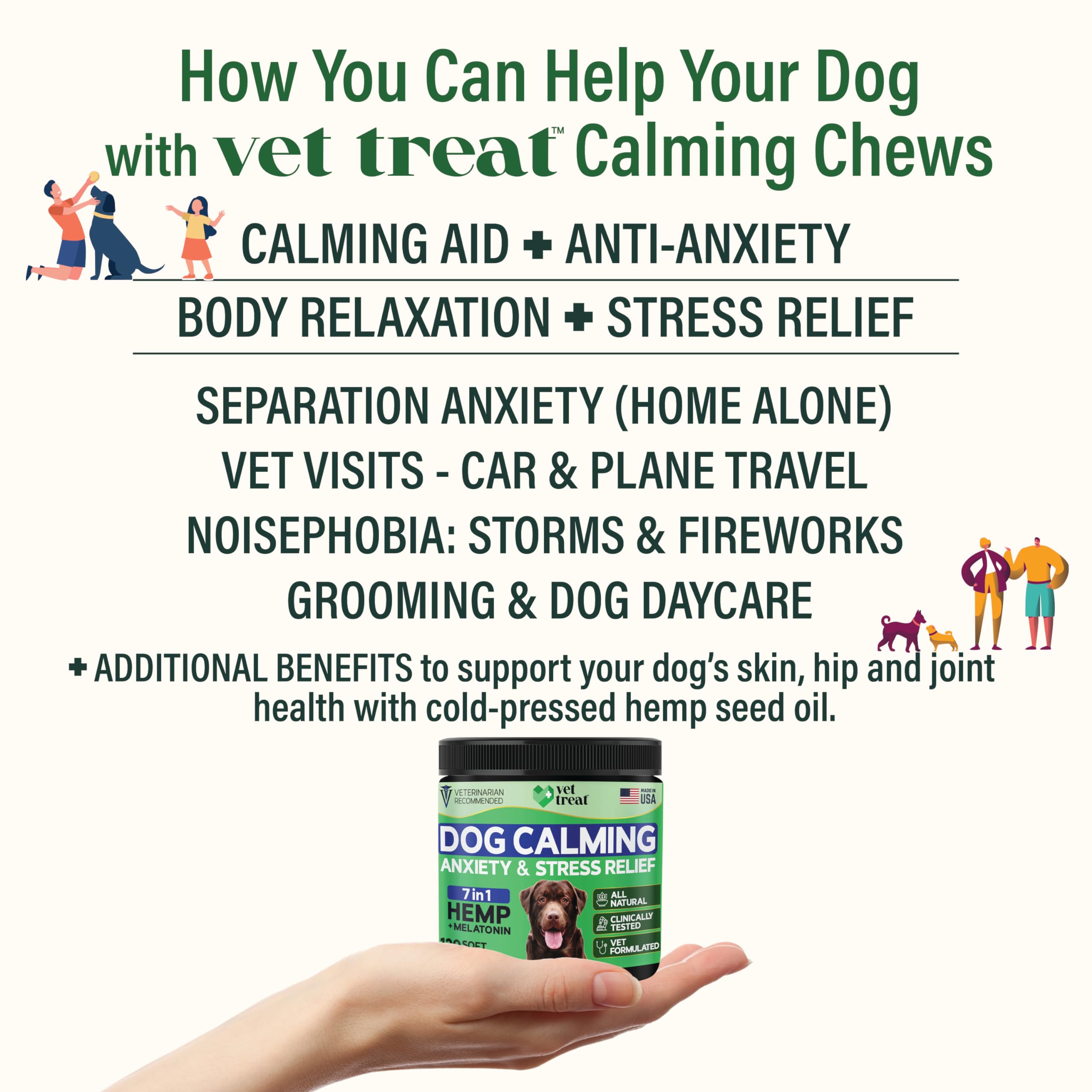 Hemp Calming Chews for Dogs - Dog Calming Chews - Anxiety Relief Treats with Melatonin - Advanced Stress Relief, Separation Aid,