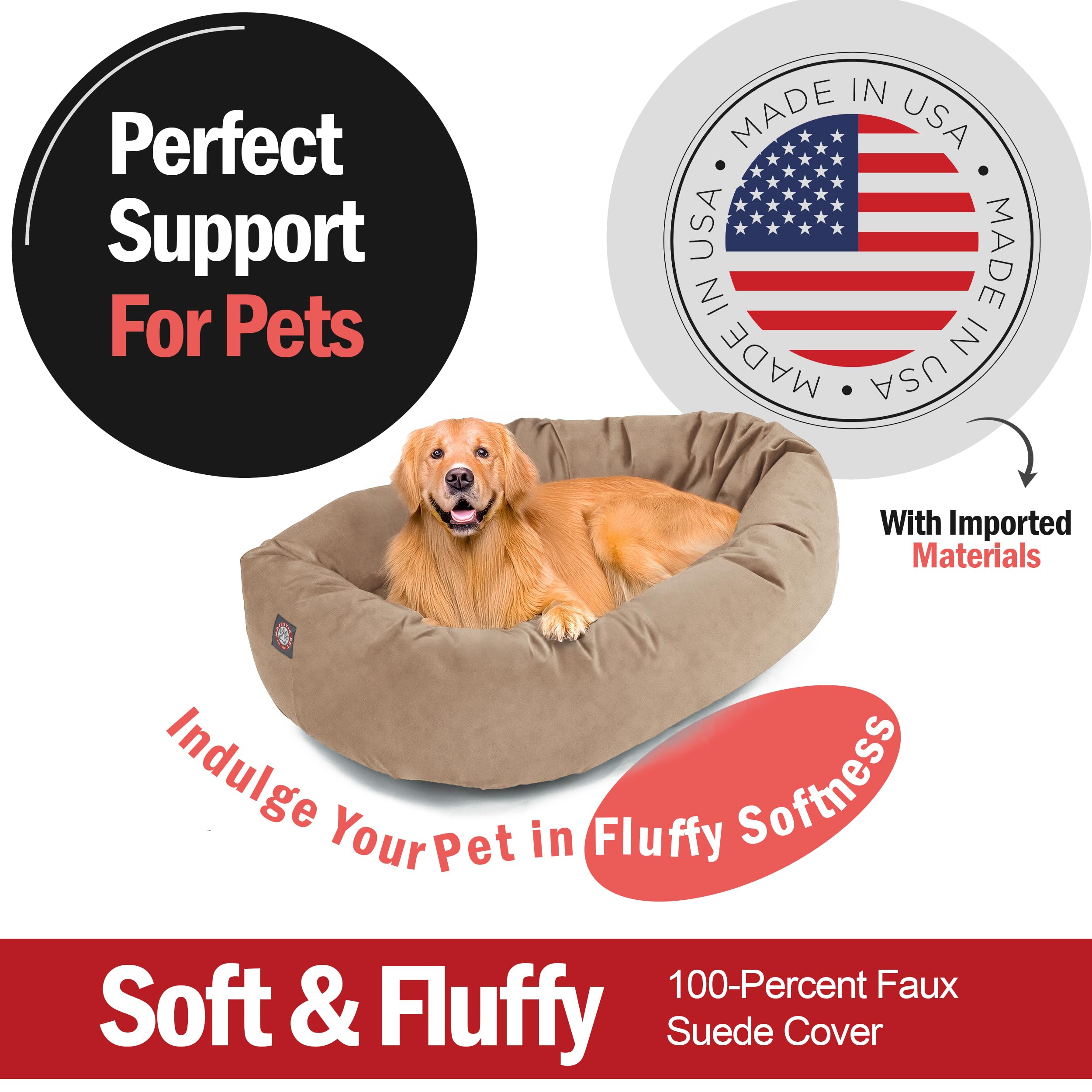 Majestic Pet 40 Inch Suede Shredded Memory Foam Mix Calming Large Dog Bed Washable 40 x 29 x 9 (Inch) - Cozy Soft Round Donut Do