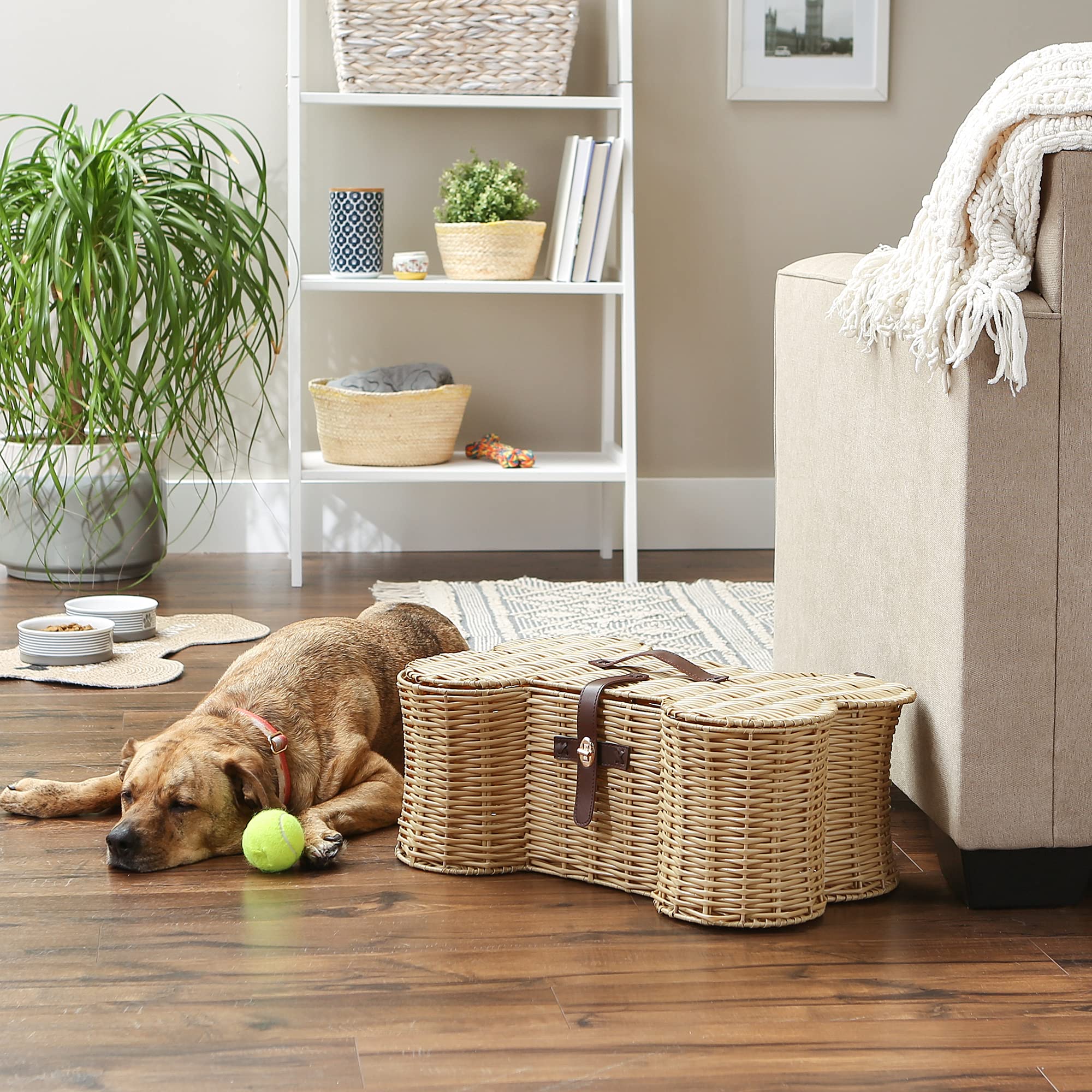 Bone Dry Pet Storage Collection Toy Basket, Medium, 21x13x8, Beige Plastic Wicker