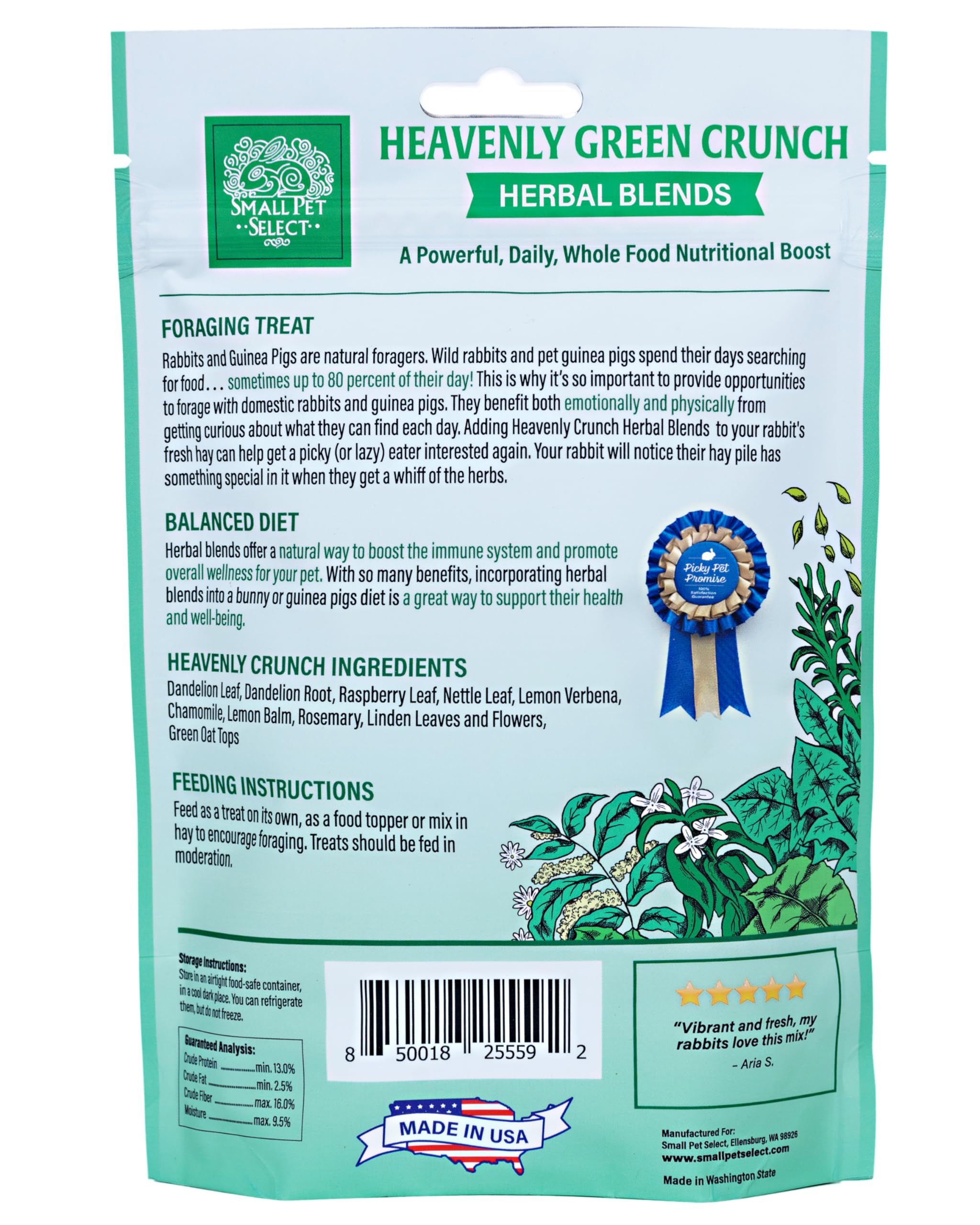 Small Pet Select - Herbal Sampler, Natural Herbal Treats for Rabbits, Guinea Pigs, and Other Small Animals, Five Flavors, 2.5oz