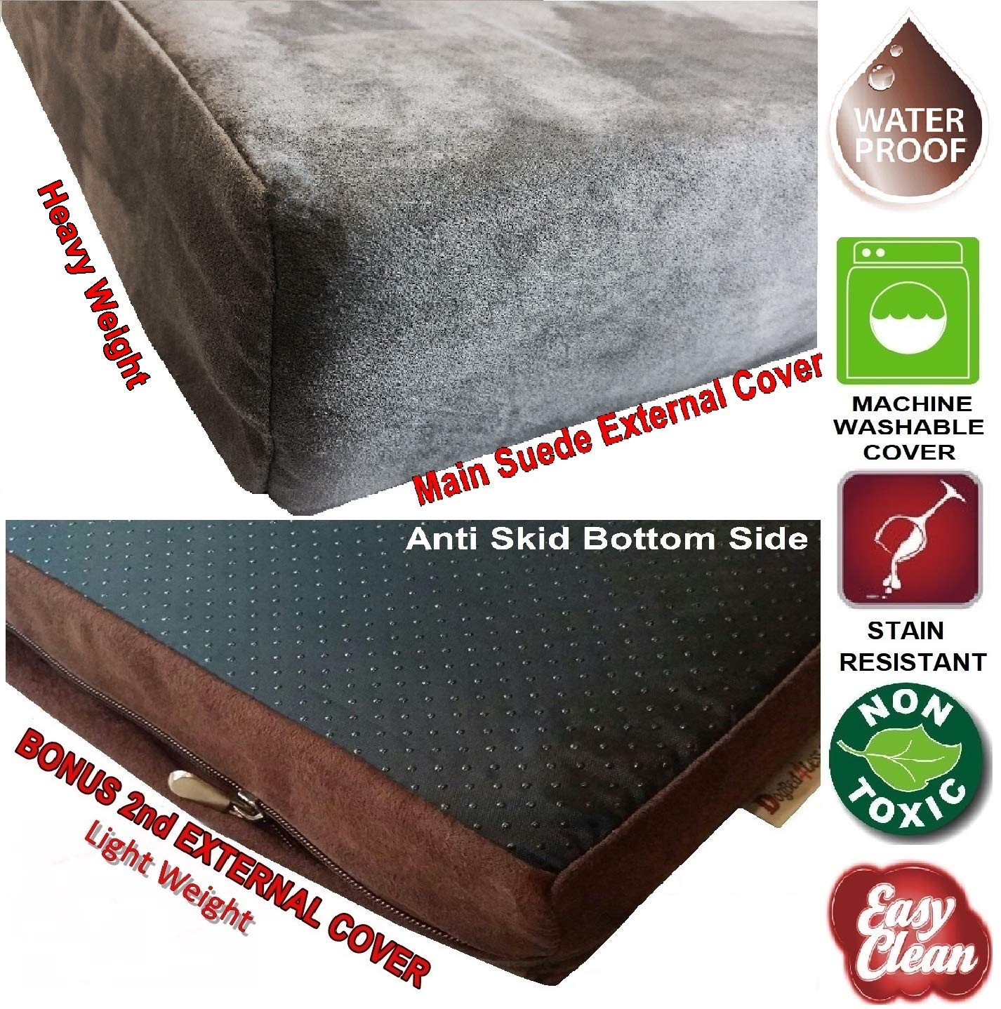 Dogbed4less Orthopedic Gel Memory Foam Dog Bed, Waterproof, 47"x29"x4", Microsuede Gray, Includes Antislip Cover, Model 47GPX