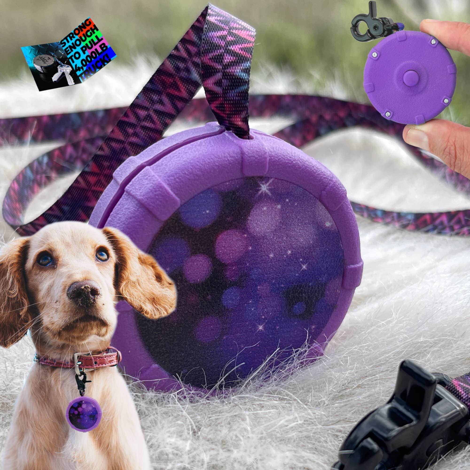 Purple Universe Mini Adjustable Dog Leash For Hiking & Training. 40 Retractable, Durable & Comfort Grip