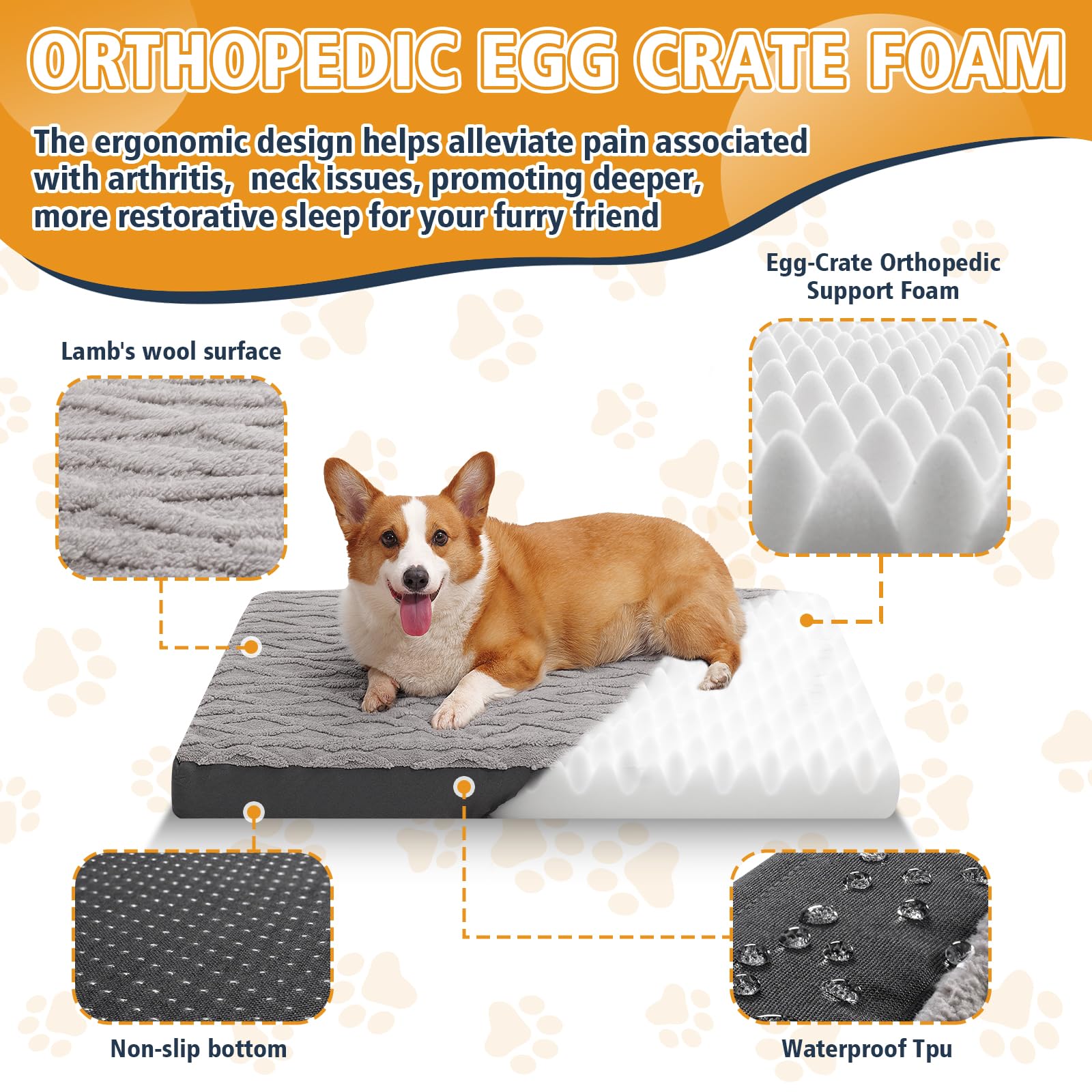 Maihandasi Waterproof Dog Crate Bed - Soft Fluffy Memory Foam Dog Bed With Anti-Slip Bottom, Machine Washable Squishmallow Pet B