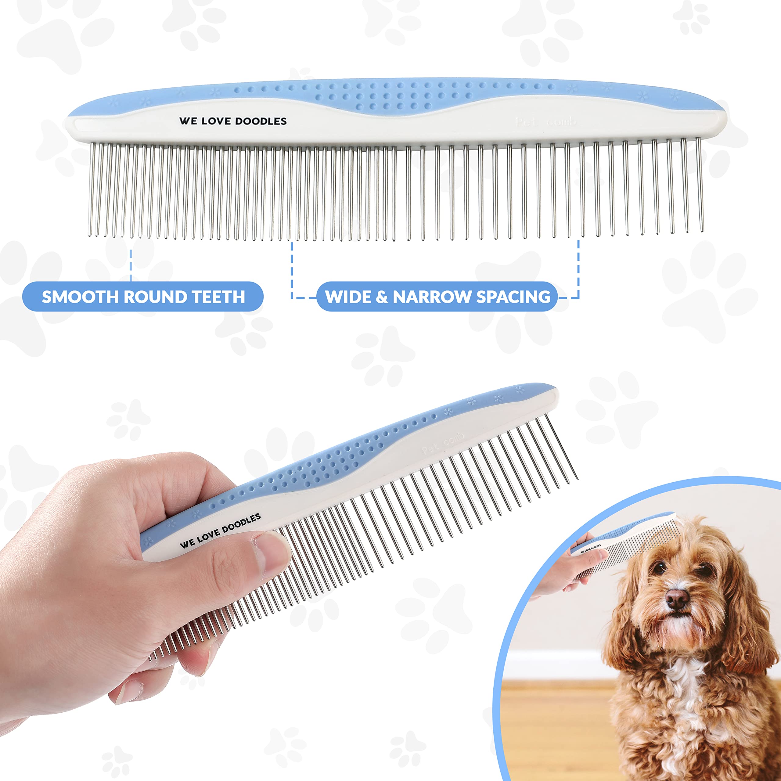 Metal Dog Grooming Comb | Removes Tangles & Matts | Dematting Pet Combs | Detangler For Matted Hair | Best Comb For Poodles, Gol