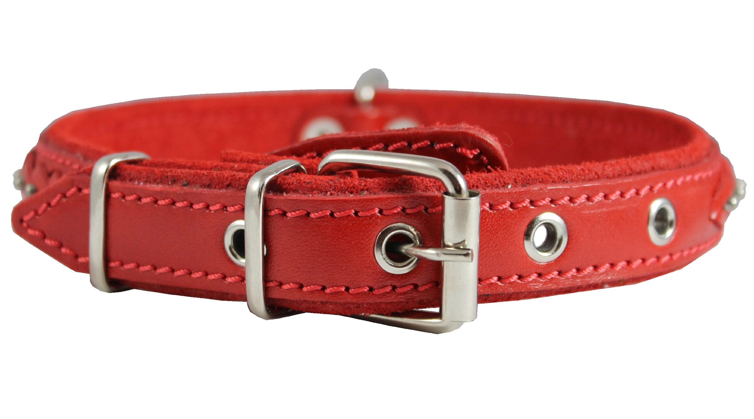 Genuine Leather Braided Studded Dog Collar, Red 1 Wide. Fits 14-18 Neck. Brittany, Collie, Harrier,
