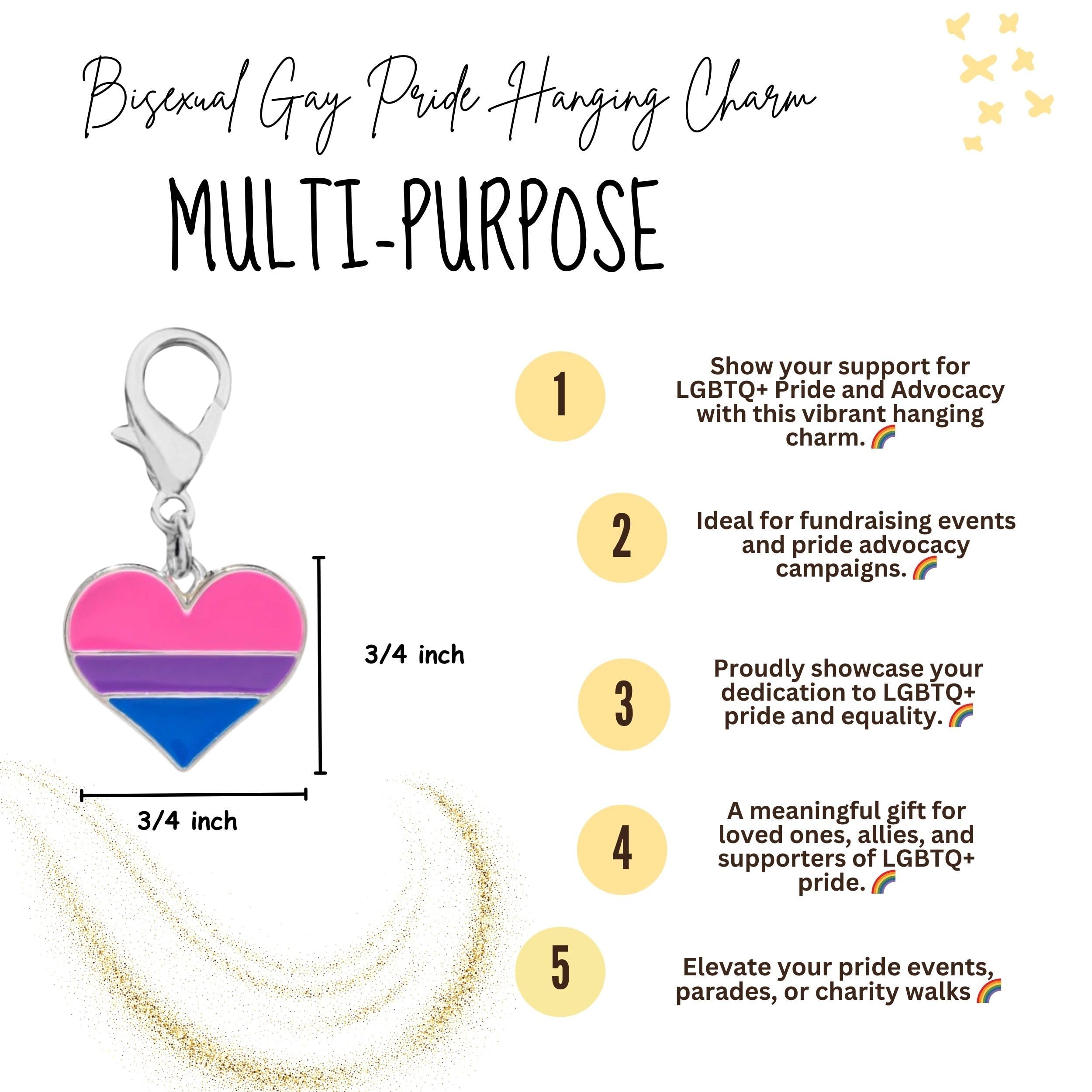 5 Pack Bisexual Pride Heart Hanging Charm - Bi Pride Hanging Charm Ideal For Bracelets, Purses, Zipper Pulls On Jackets, Backpac